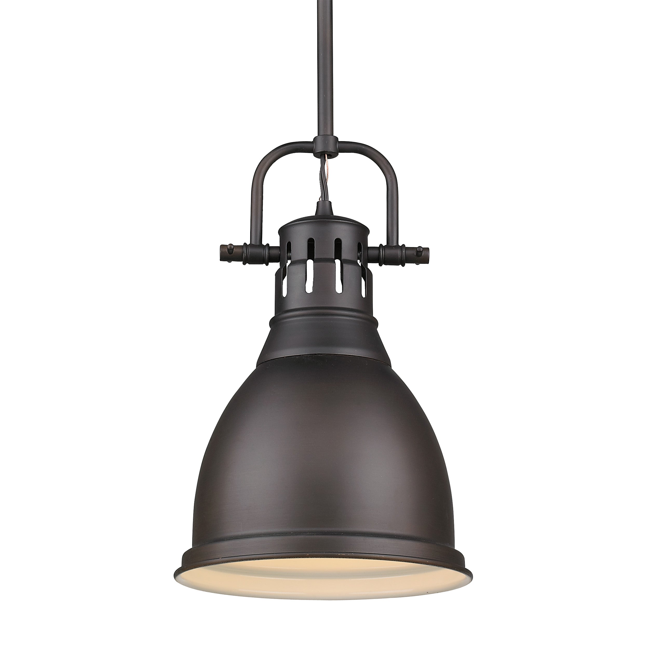 Yep by Golden Lighting Duncan 1-light 9in Rod Hung Pendant in Rubbed Bronze and Rubbed Bronze shade