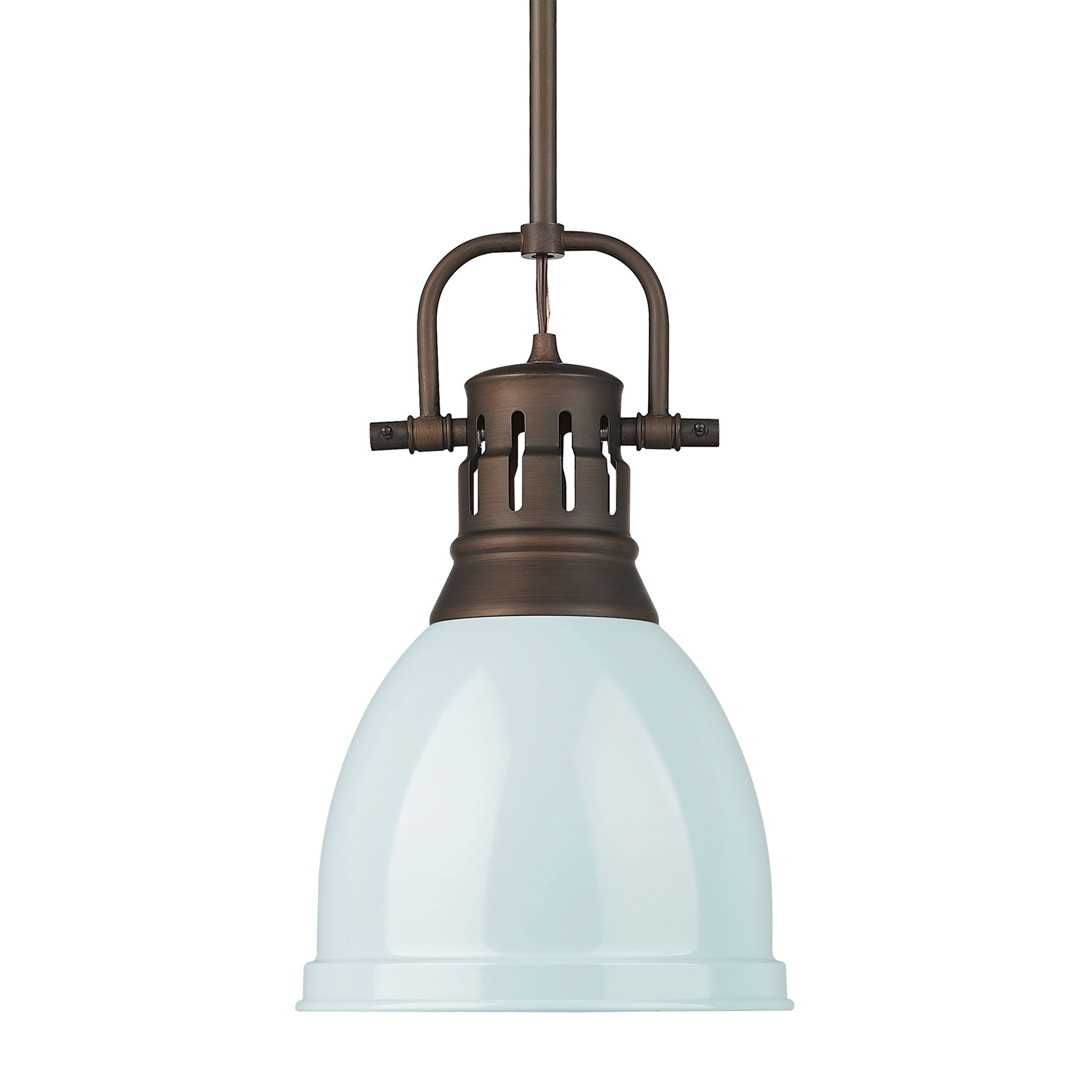 Yep by Golden Lighting Duncan 1-light 9in Rod Hung Pendant in Rubbed Bronze and Seafoam shade