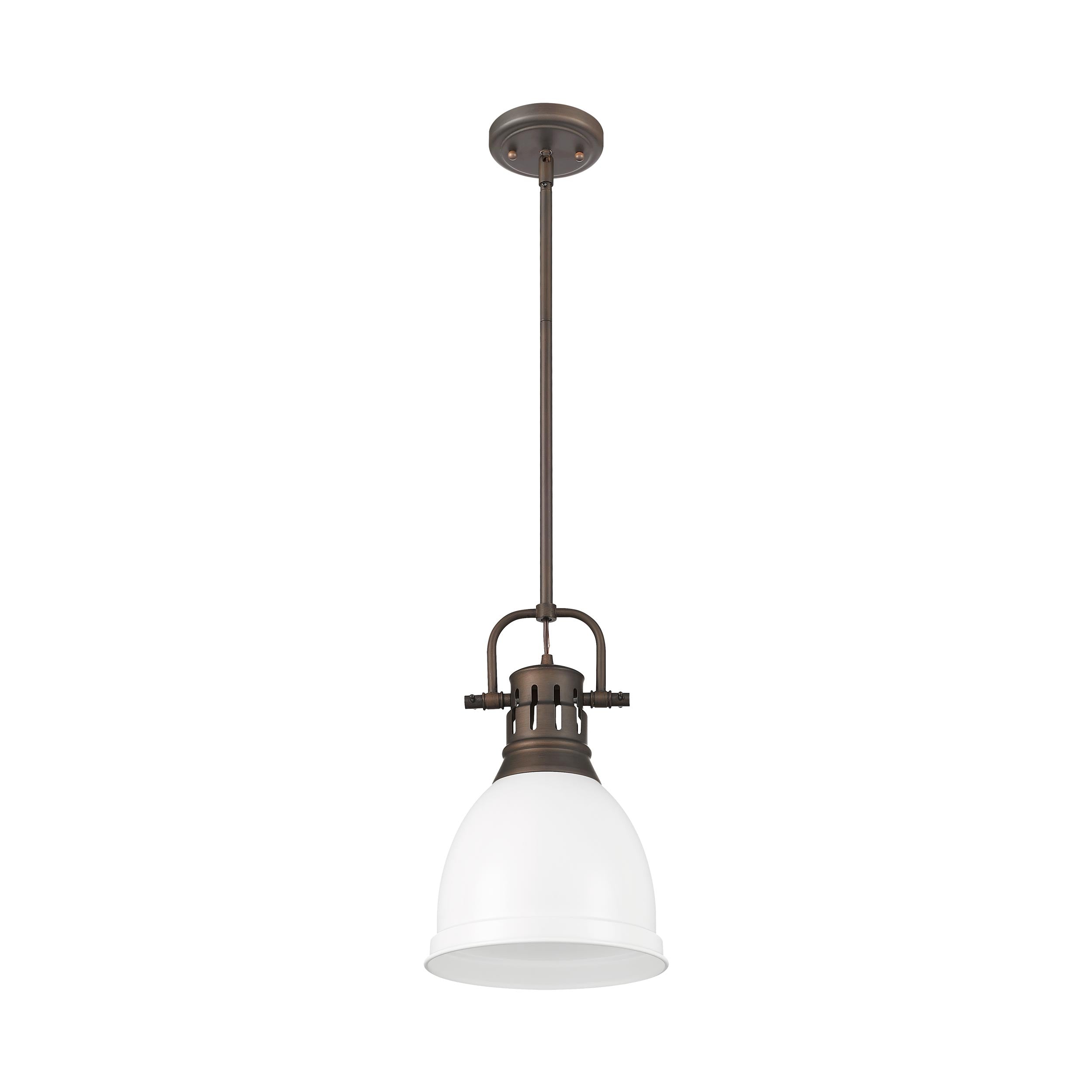 Yep by Golden Lighting Duncan 1-light 9in Rod Hung Pendant in Rubbed Bronze and Matte White shade - - Golden Lighting