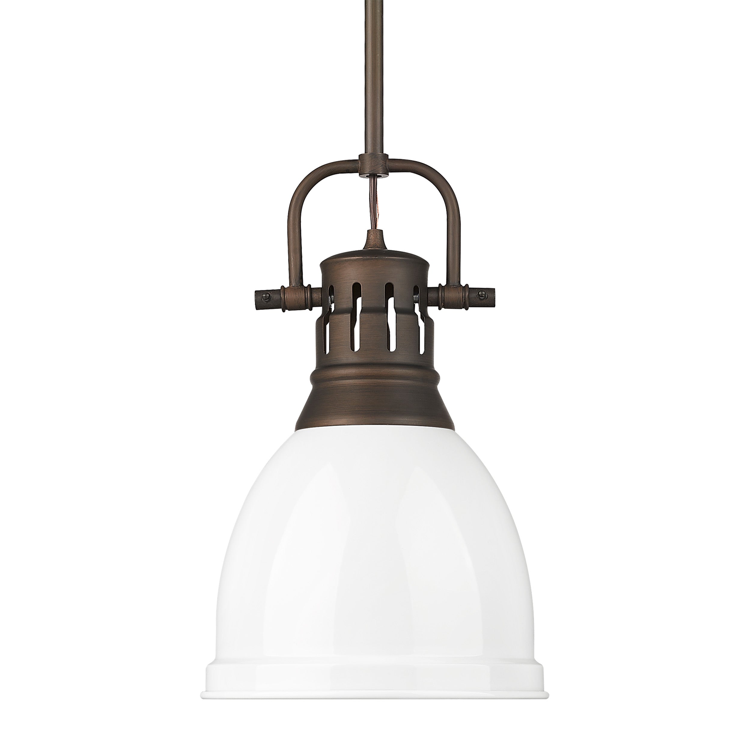 Yep by Golden Lighting Duncan 1-light 9in Rod Hung Pendant in Rubbed Bronze and White shade
