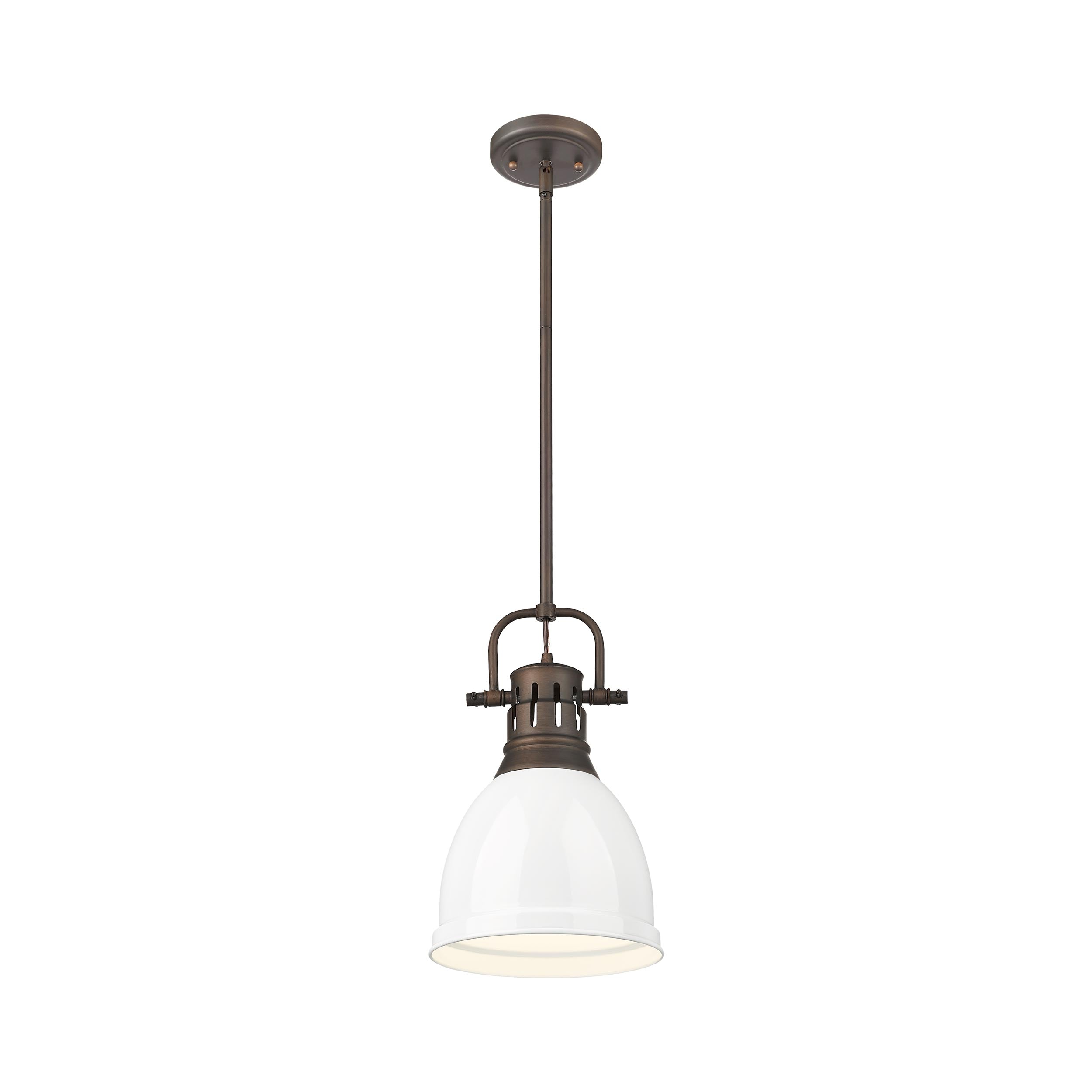 Yep by Golden Lighting Duncan 1-light 9in Rod Hung Pendant in Rubbed Bronze and White shade