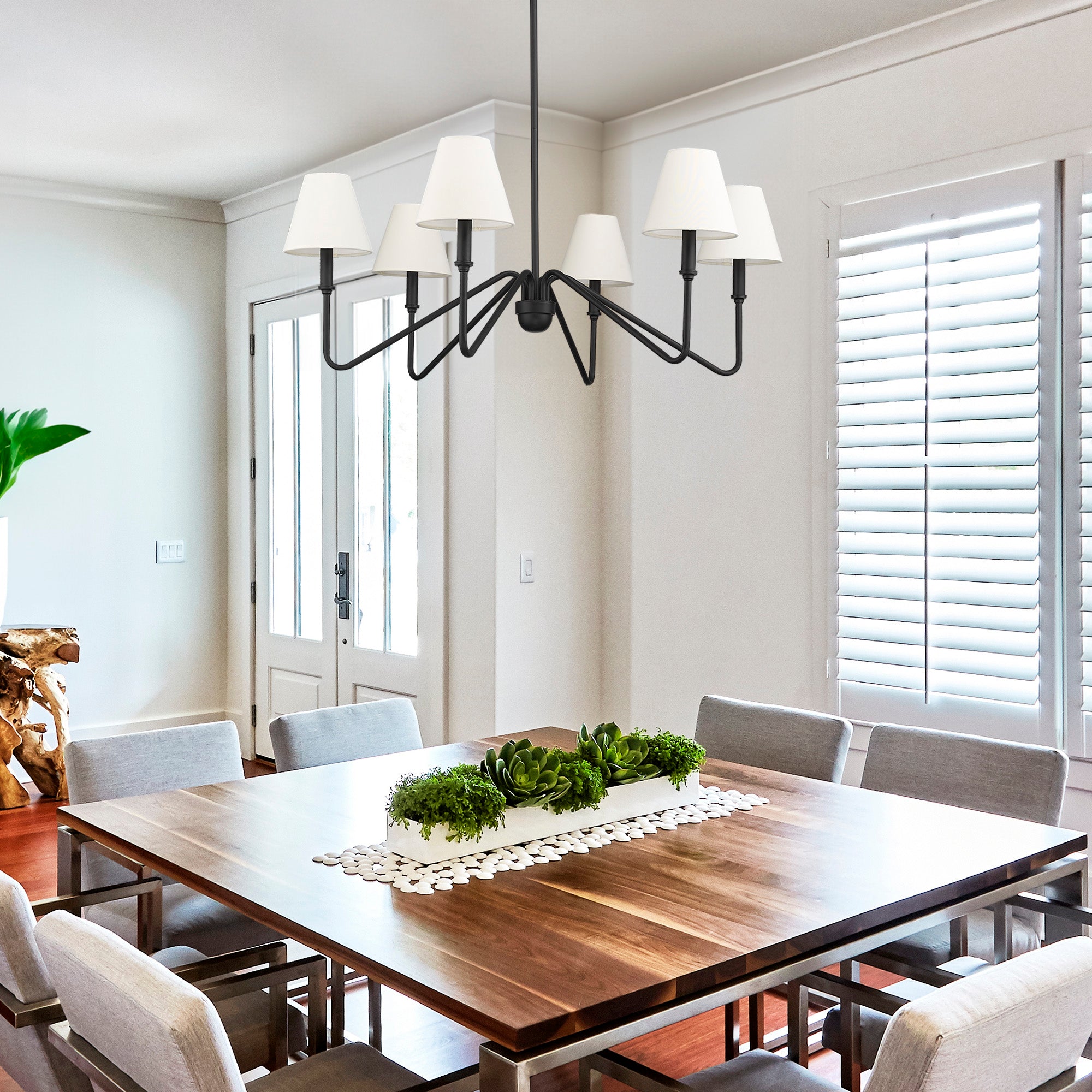 Kennedy 6 Light Chandelier in Natural Black with Ivory Linen Shade - Default Title - Golden Lighting