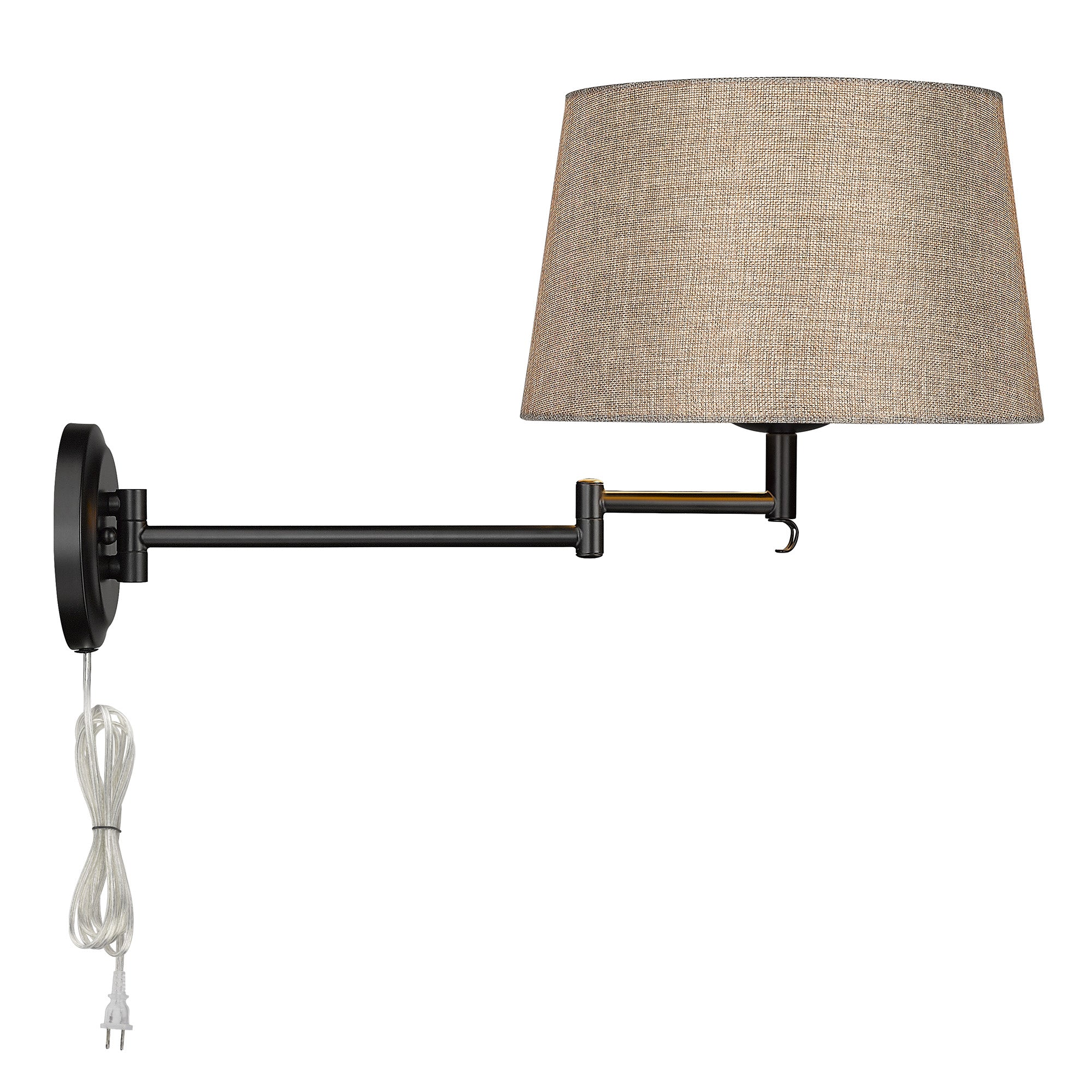Eleanor 1-light Swing Arm Wall Lamp in Matte Black and Natural Sisal shade