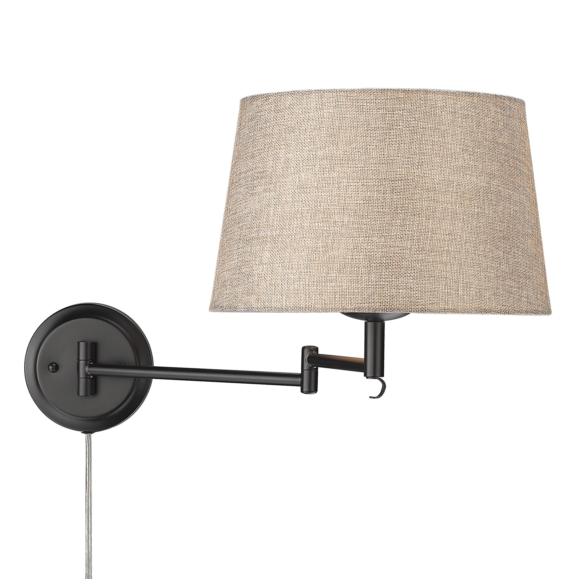Eleanor 1-light Swing Arm Wall Lamp in Matte Black and Natural Sisal shade