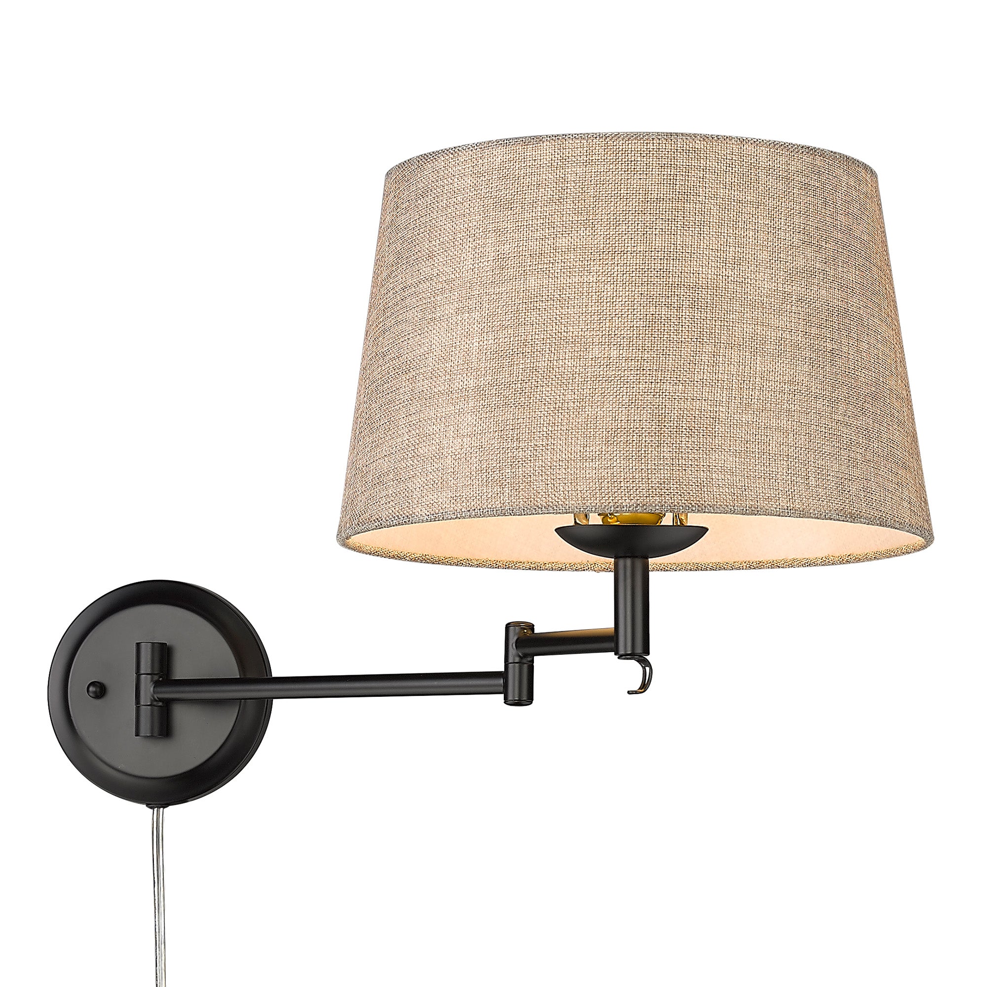 Eleanor 1-light Swing Arm Wall Lamp in Matte Black and Natural Sisal shade