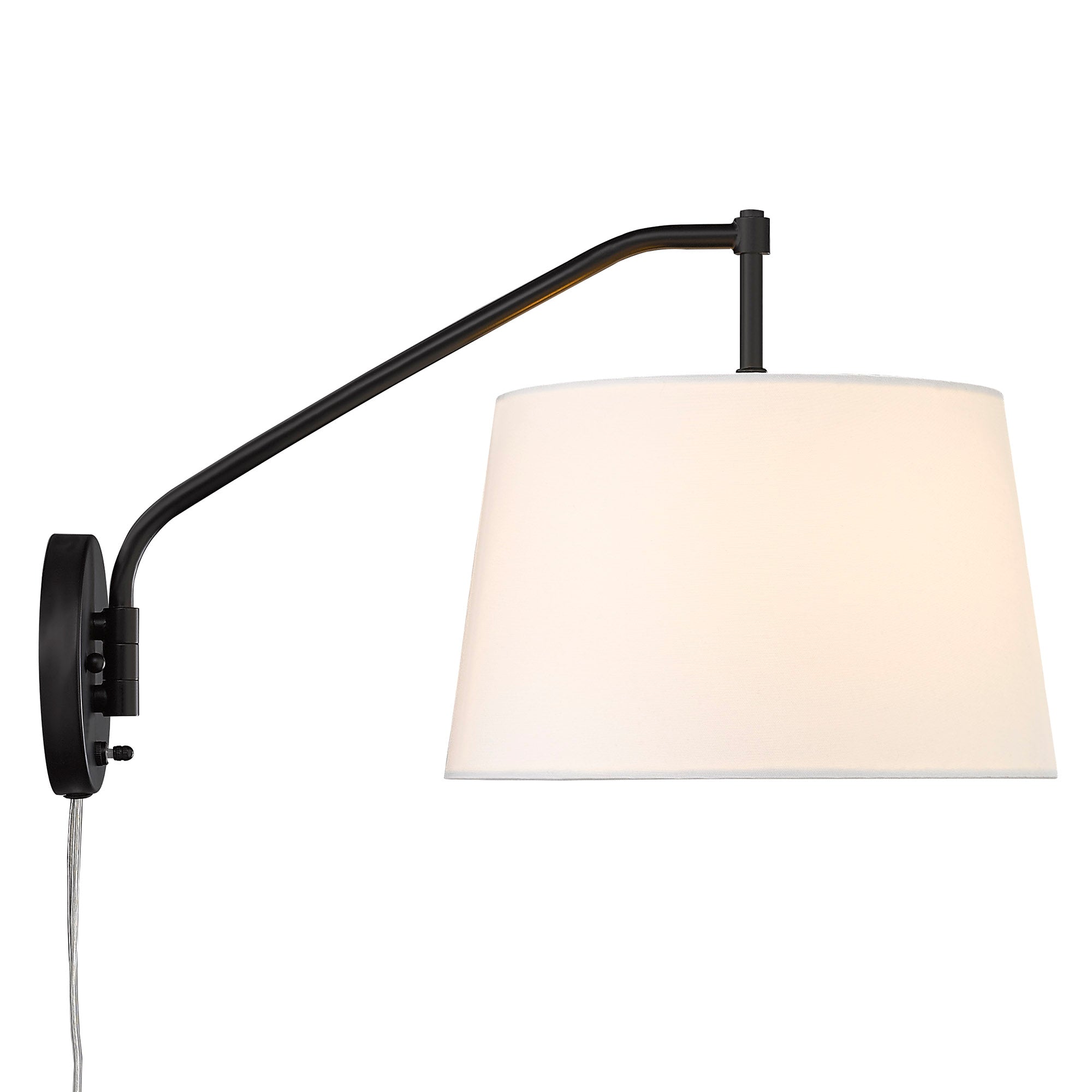 Ryleigh 1-light Swing Arm Wall Lamp in Matte Black and Modern White shade