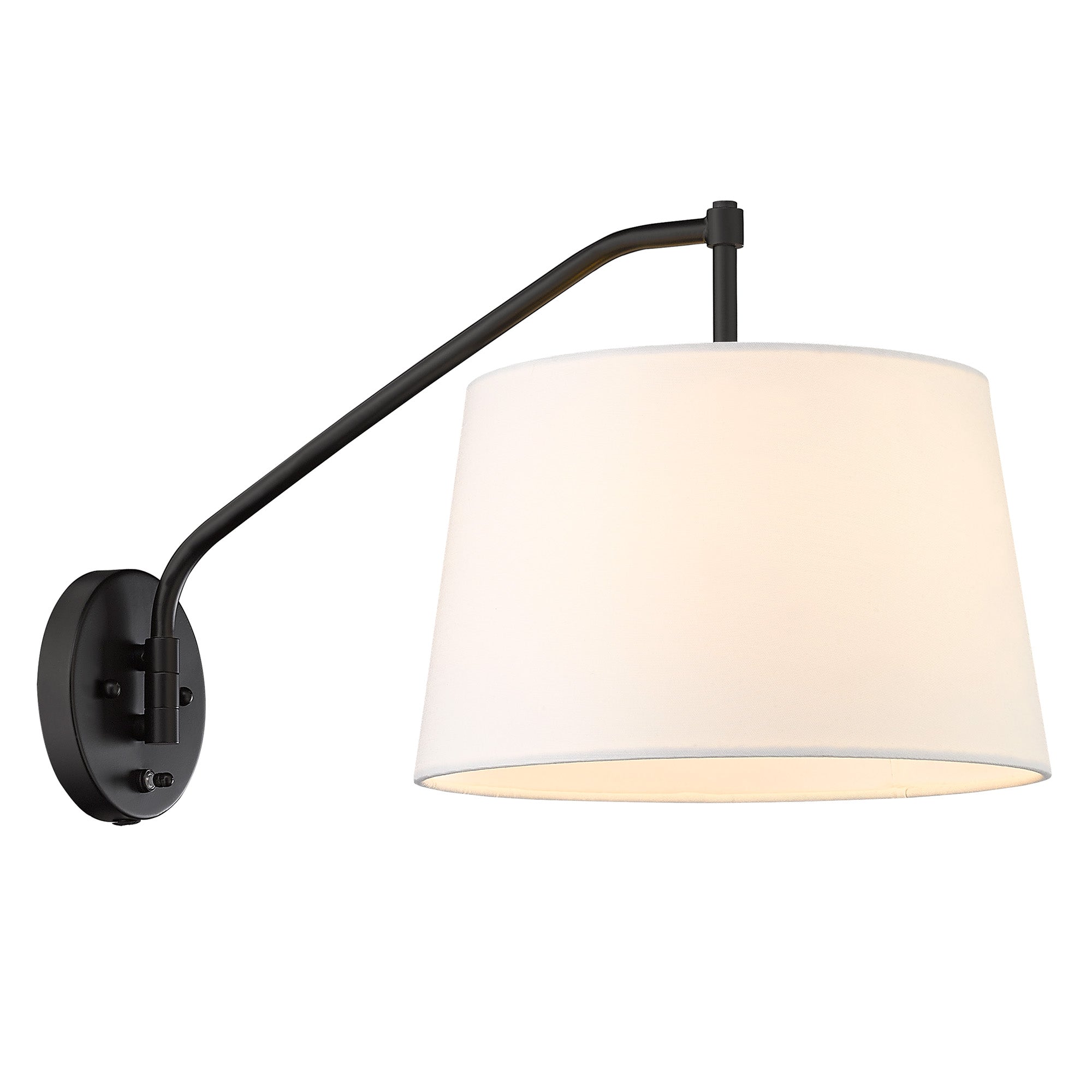 Ryleigh 1-light Swing Arm Wall Lamp in Matte Black and Modern White shade, alternate view - Golden Lighting