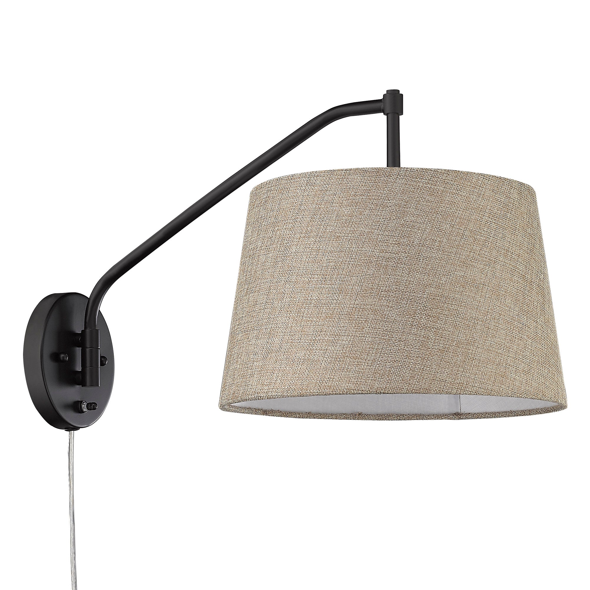 Ryleigh 1-light Swing Arm Wall Lamp in Matte Black and Natural Sisal shade