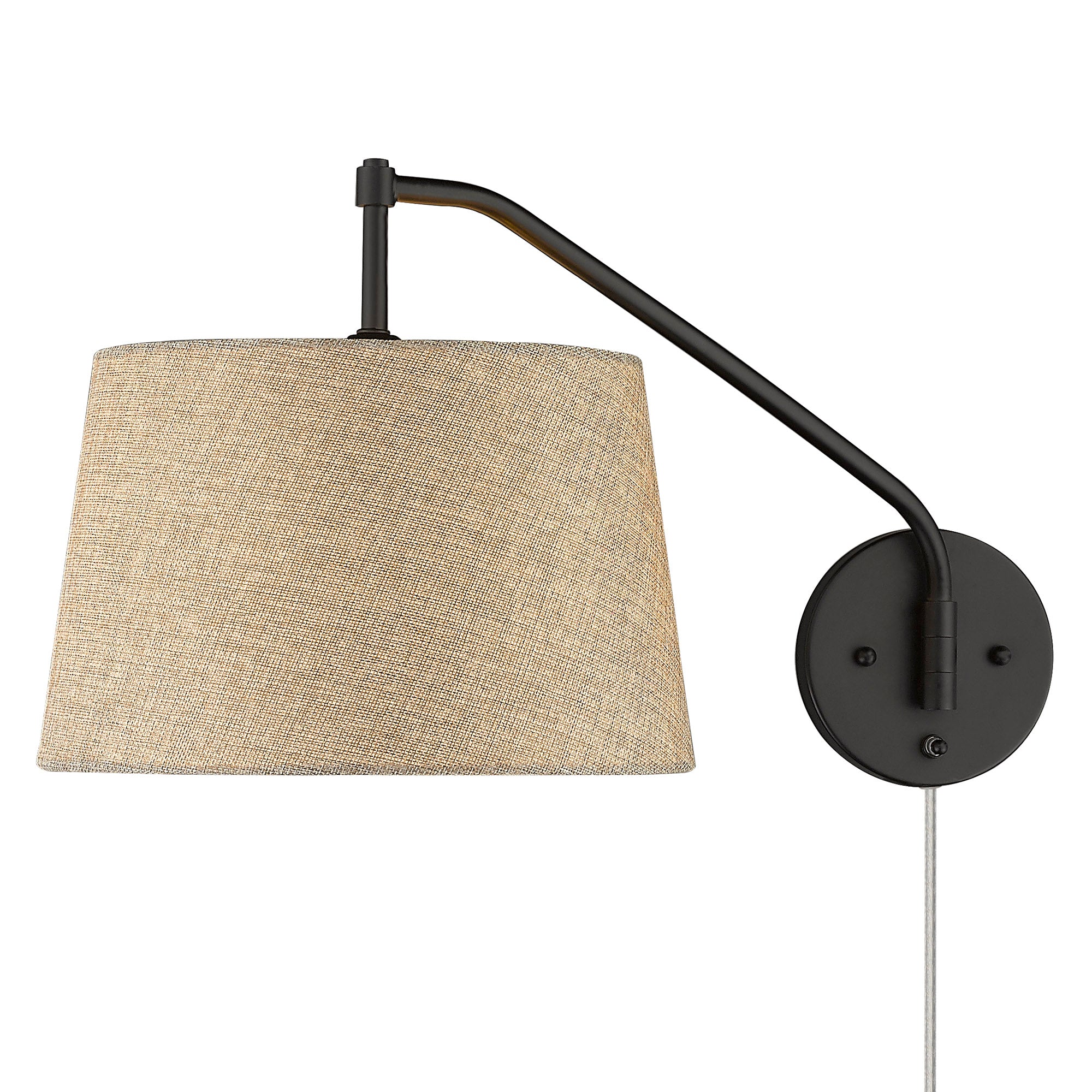 Ryleigh 1-light Swing Arm Wall Lamp in Matte Black and Natural Sisal shade