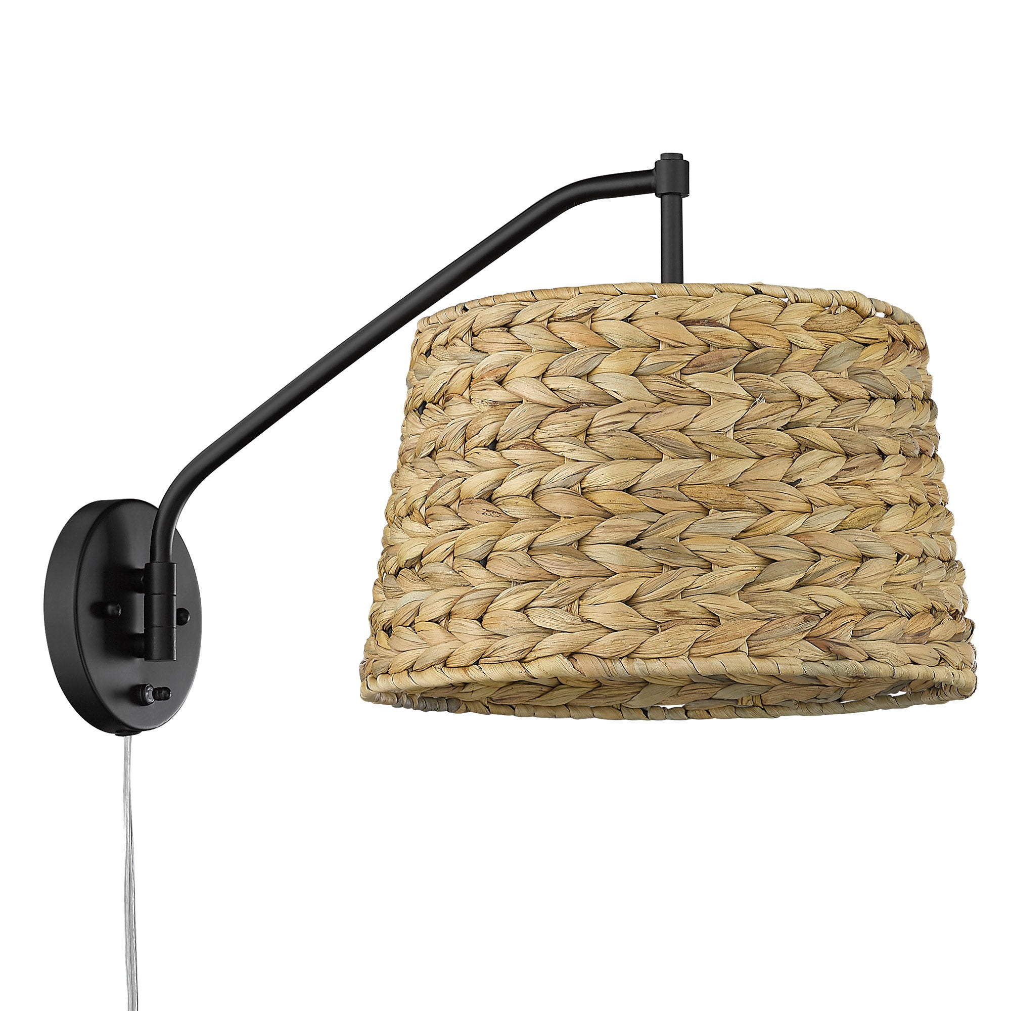 Ryleigh 1-light Swing Arm Wall Lamp in Matte Black and Woven Sweet Grass shade