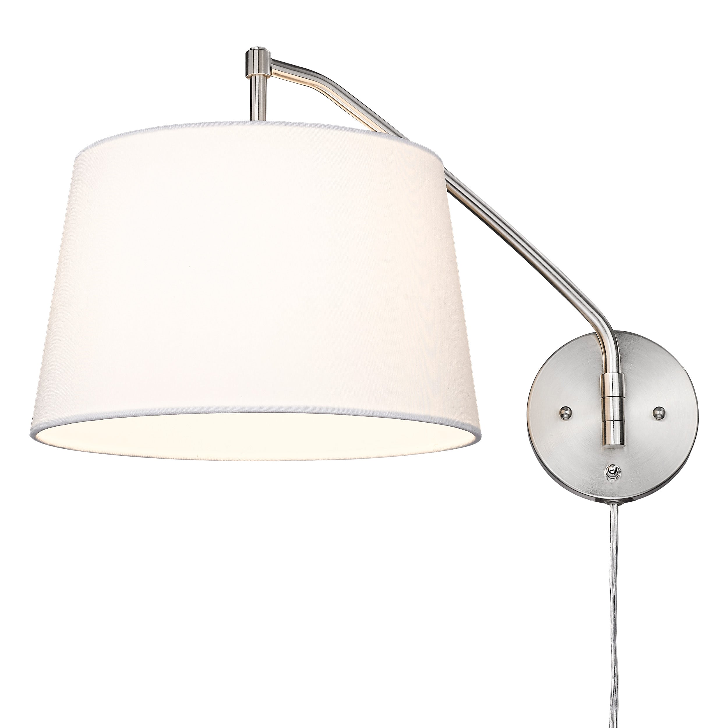 Ryleigh 1-light Swing Arm Wall Lamp in Pewter and Modern White shade, canopy and backplate view - Golden Lighting