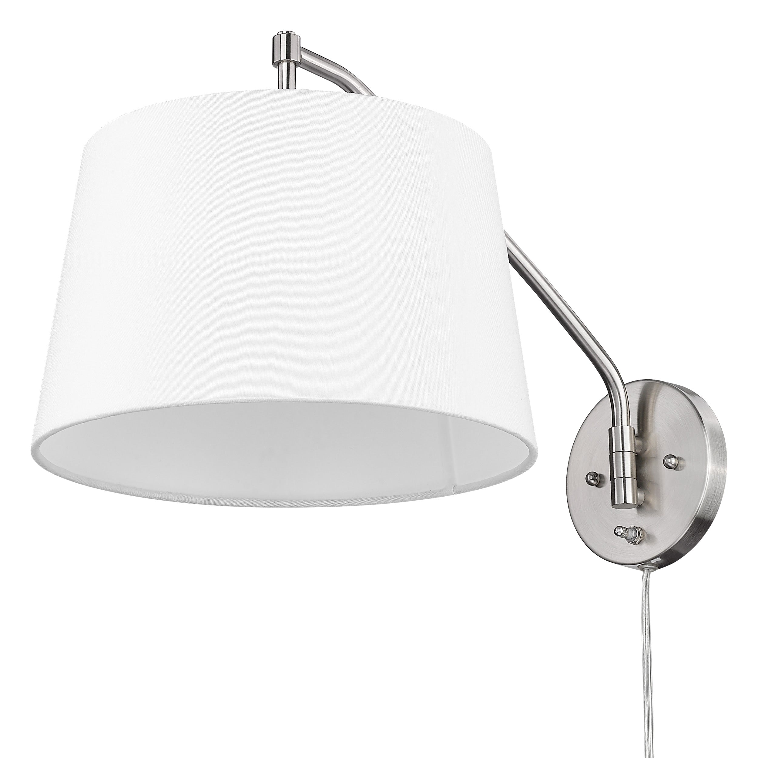 Ryleigh 1-light Swing Arm Wall Lamp in Pewter and Modern White shade, alternate view - Golden Lighting