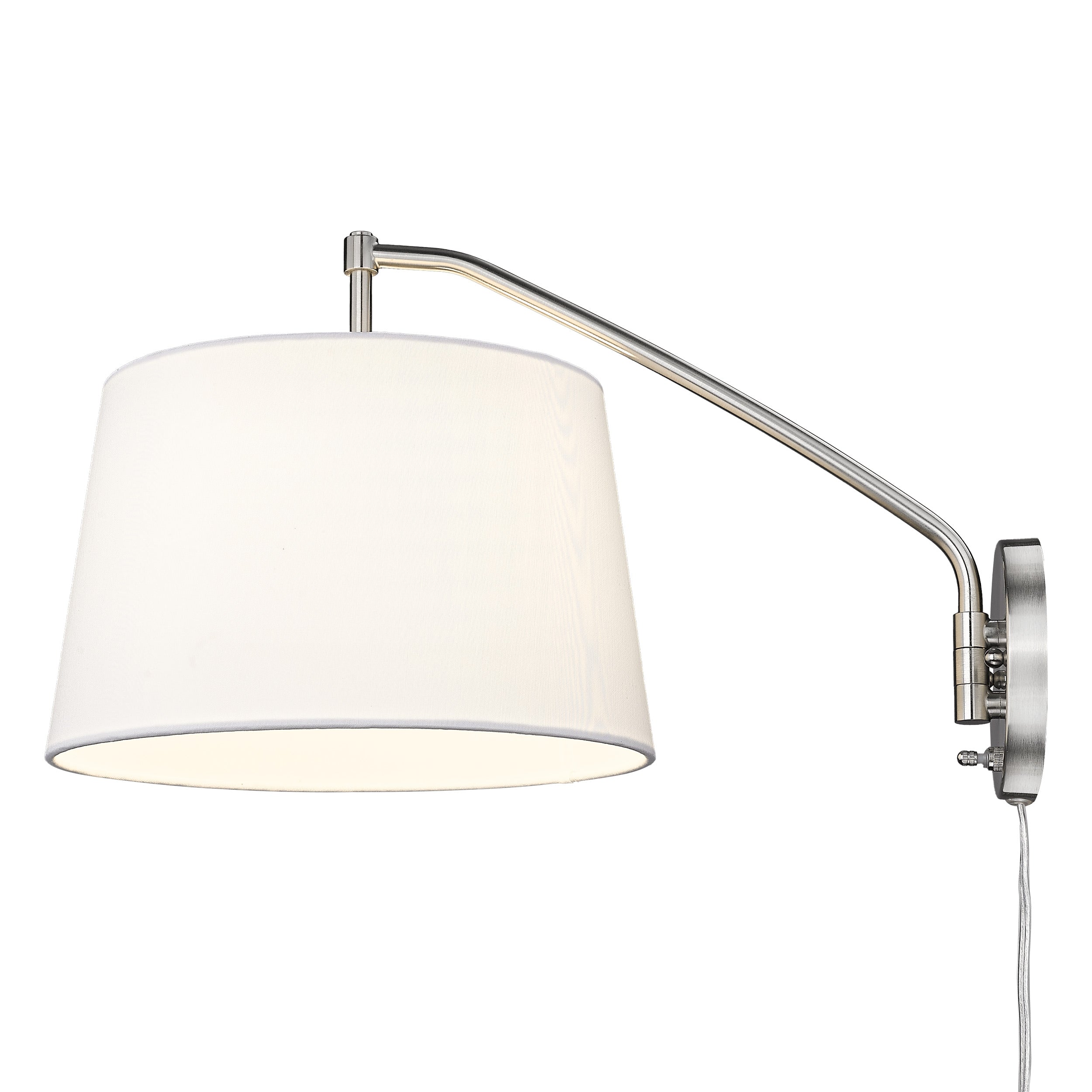 Ryleigh 1-light Swing Arm Wall Lamp in Pewter and Modern White shade, side view - Golden Lighting