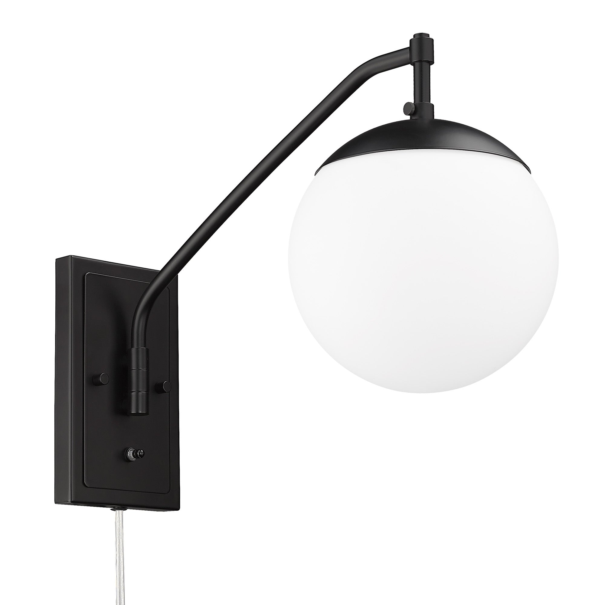 Glenn BLK 1 Light Articulating Wall Sconce in Matte Black with Opal Glass Shade - - Golden Lighting