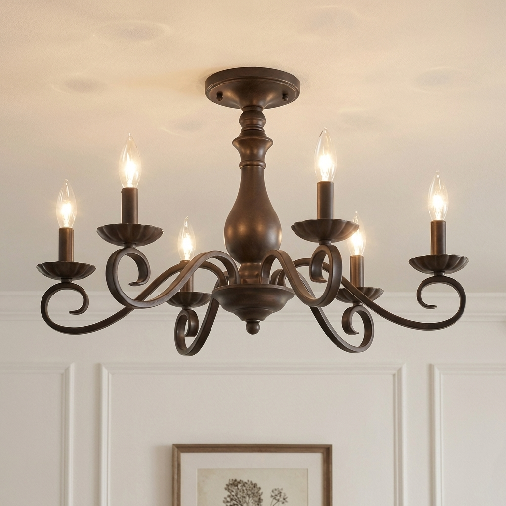 Larrick 6-light Semi-Flush Mount in Rubbed Bronze, alternate view - Golden Lighting