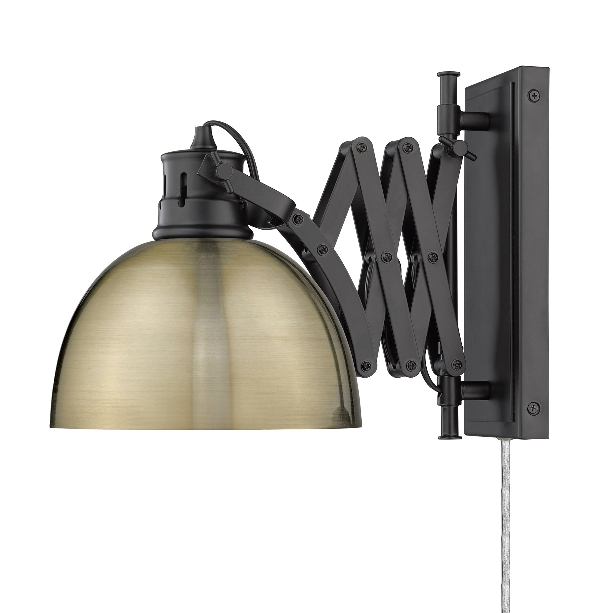 Hawthorn 1-light Swing Arm Wall Lamp in Matte Black and Aged Brass shade