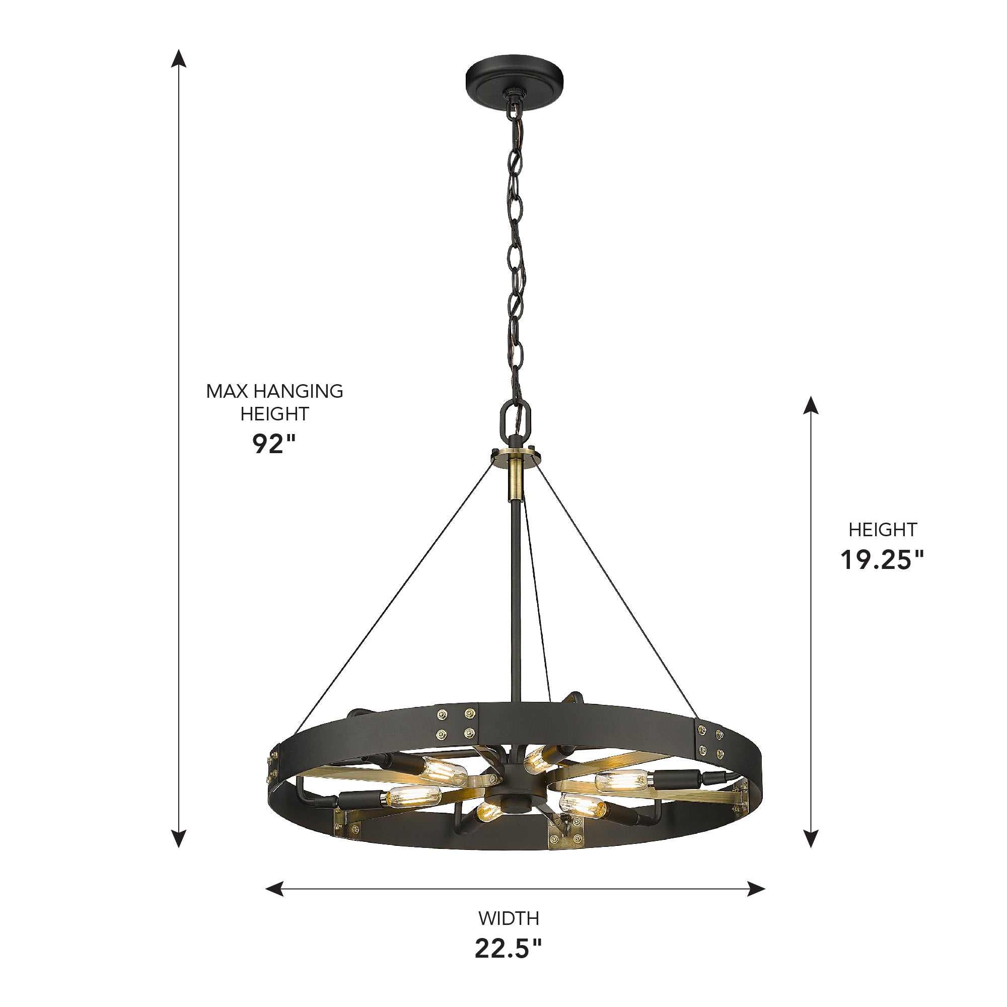 Golden Lighting Vaughn 6-light Pendant in Natural Black and Aged Brass Accents - - Golden Lighting