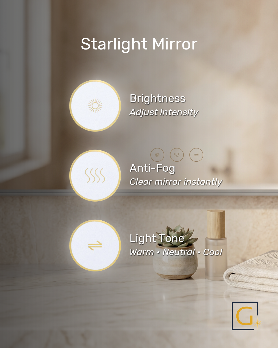 Starlight LED 24in Mirror with Clear Acrylic Globe Diffusers