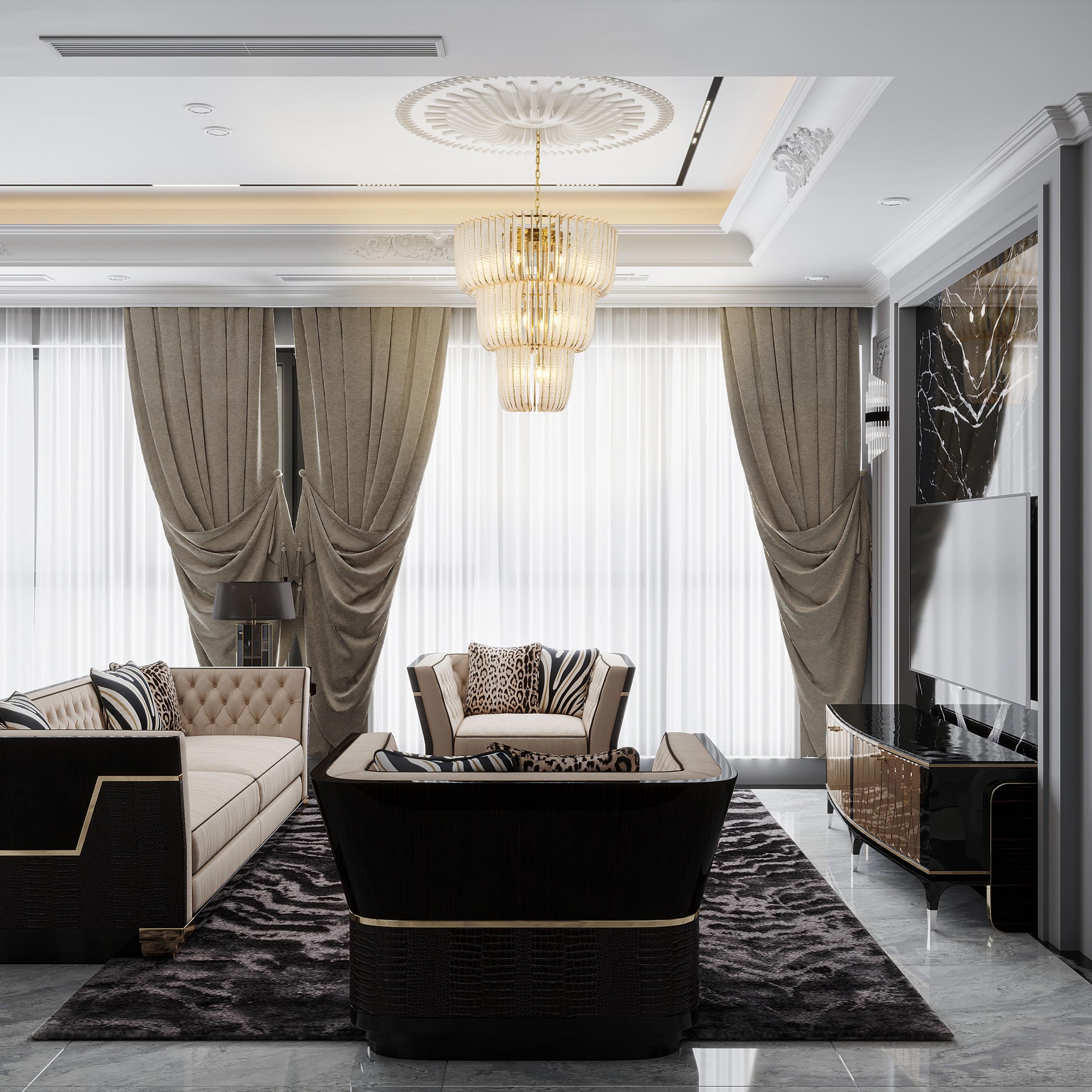 Ziva by Golden Lighting Shahi 17-light Chandelier in Titanium Gold