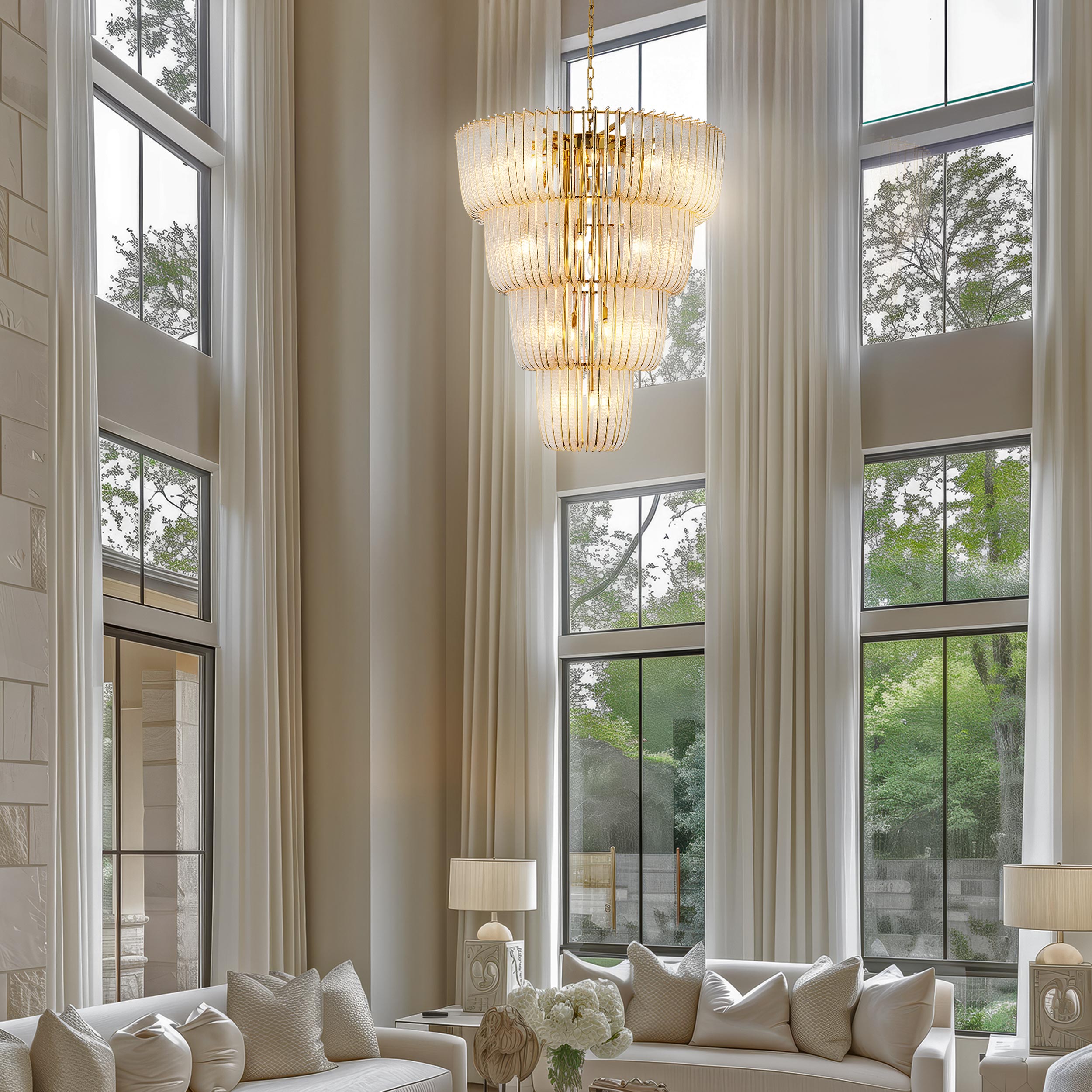 Shahi 4 Tier - 29-Light Chandelier in Titanium Gold - Default Title - Golden Lighting