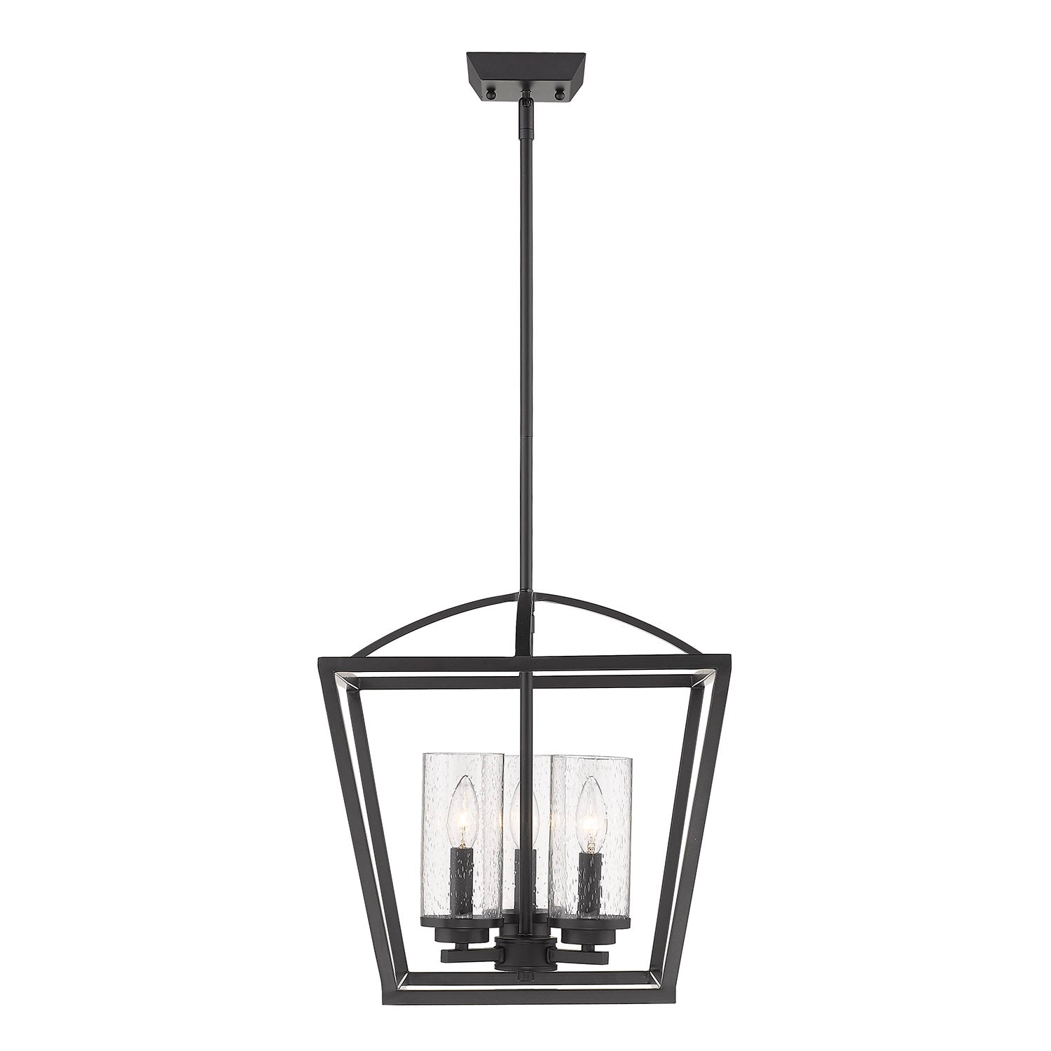 Mercer 3 Light Pendant in Matte Black with Matte Black accents and Seeded Glass - Default Title - Golden Lighting