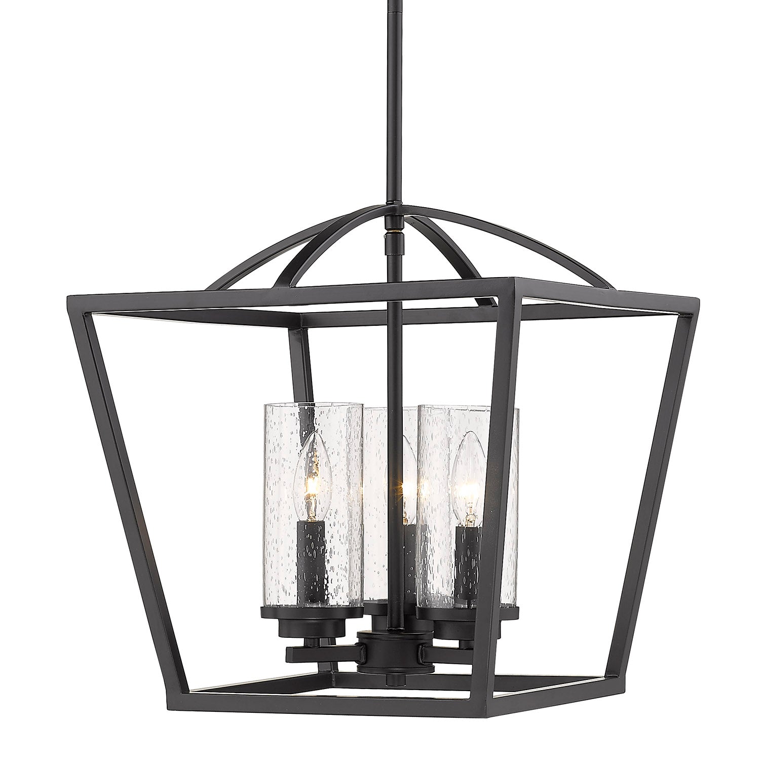 Mercer 3 Light Pendant in Matte Black with Matte Black accents and Seeded Glass - - Golden Lighting