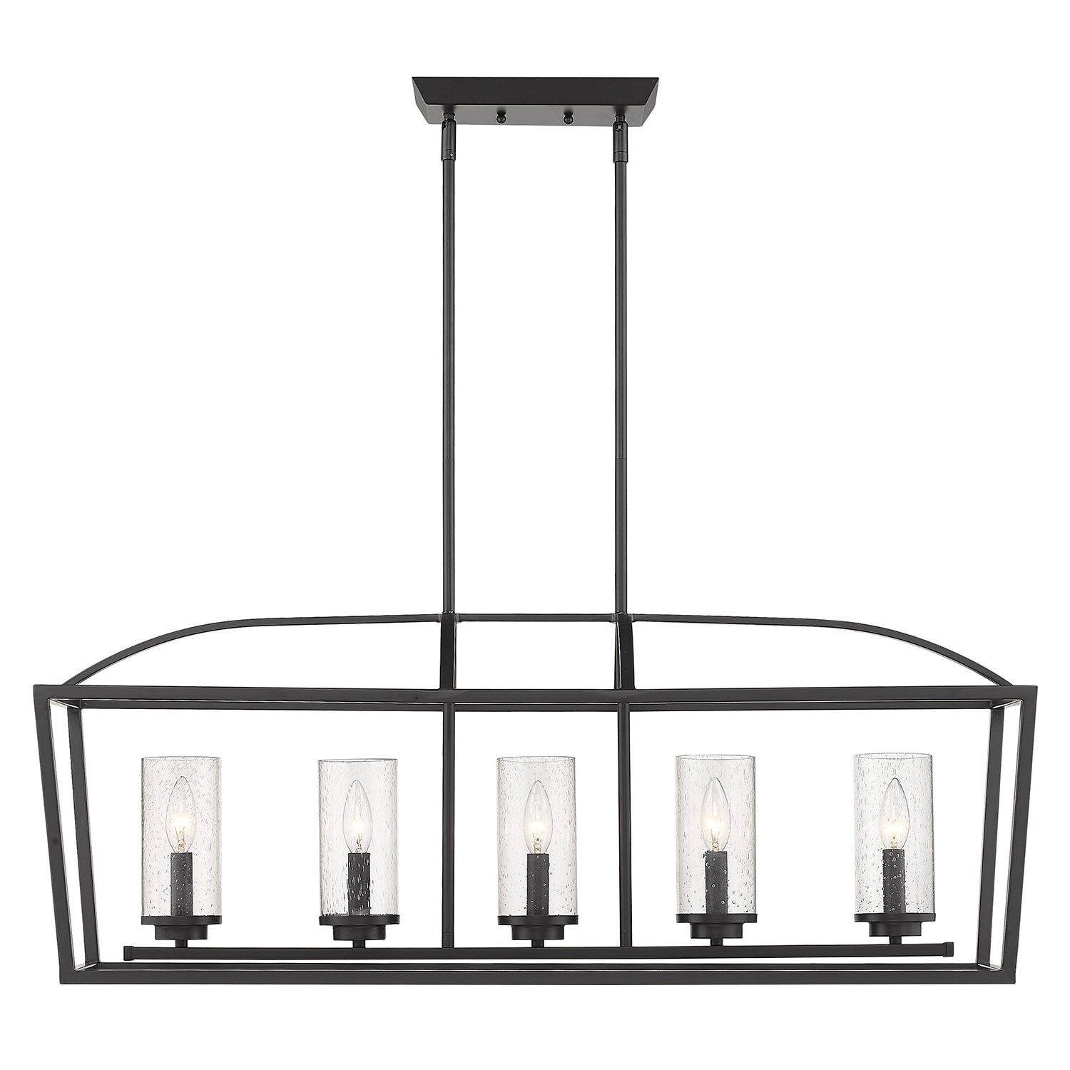 Golden Lighting Mercer 5-light Island Light in Matte Black and Seeded Glass - - Golden Lighting