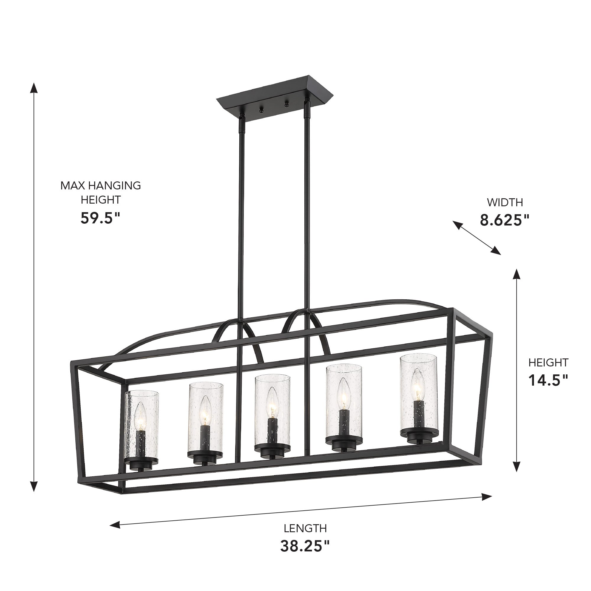 Golden Lighting Mercer 5-light Island Light in Matte Black and Seeded Glass - - Golden Lighting