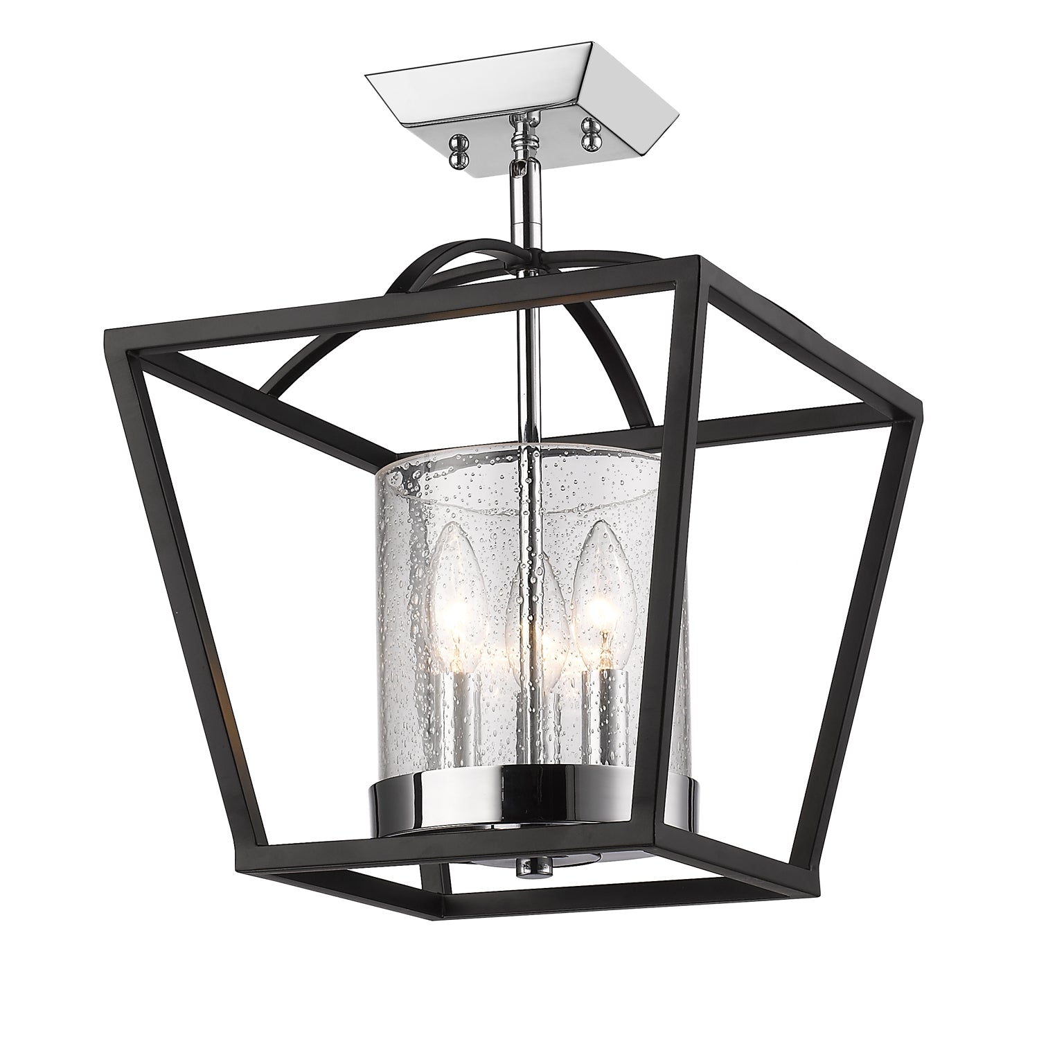Golden Lighting Mercer 3-light Semi-Flush Mount in Matte Black and Chrome Accents