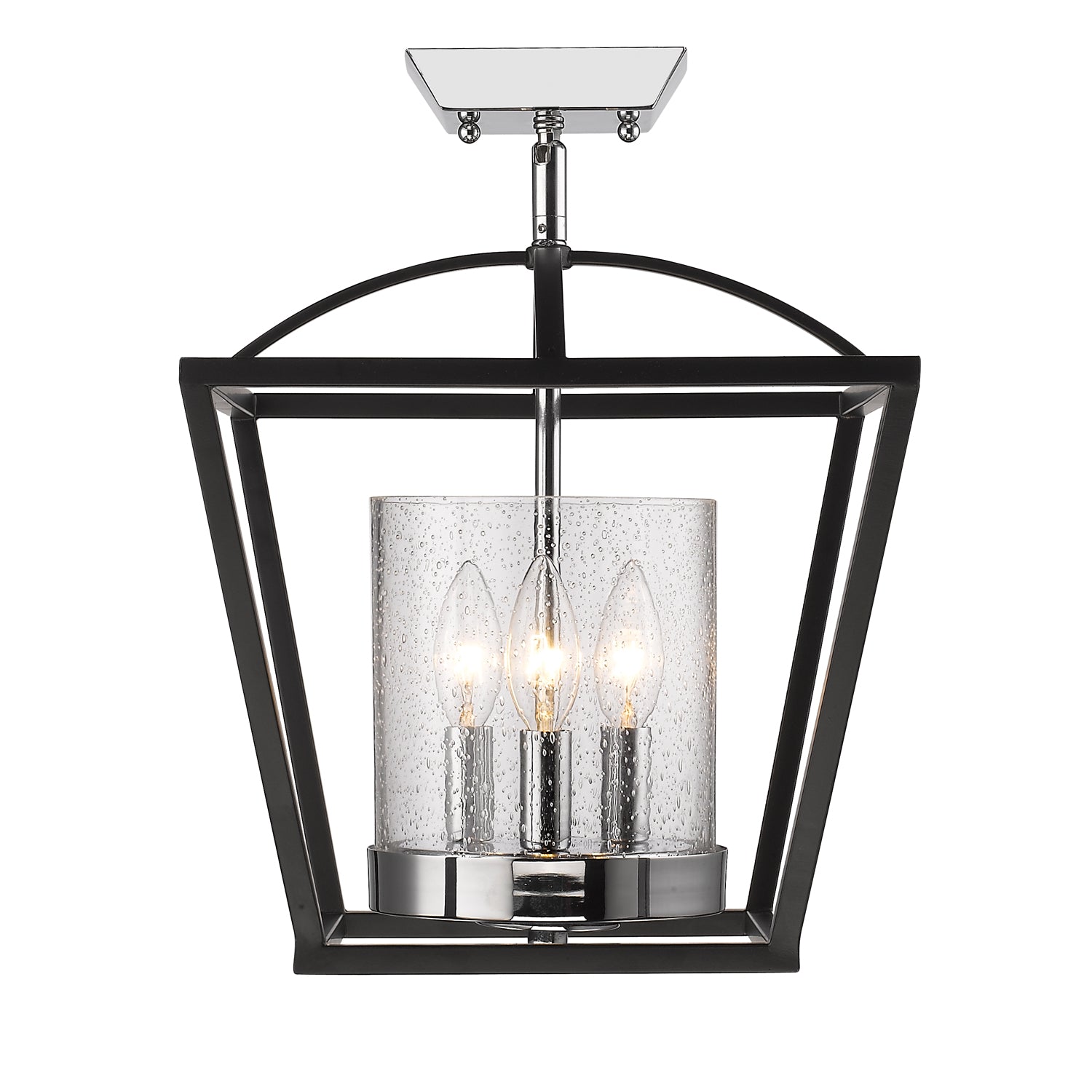 Golden Lighting Mercer 3-light Semi-Flush Mount in Matte Black and Chrome Accents