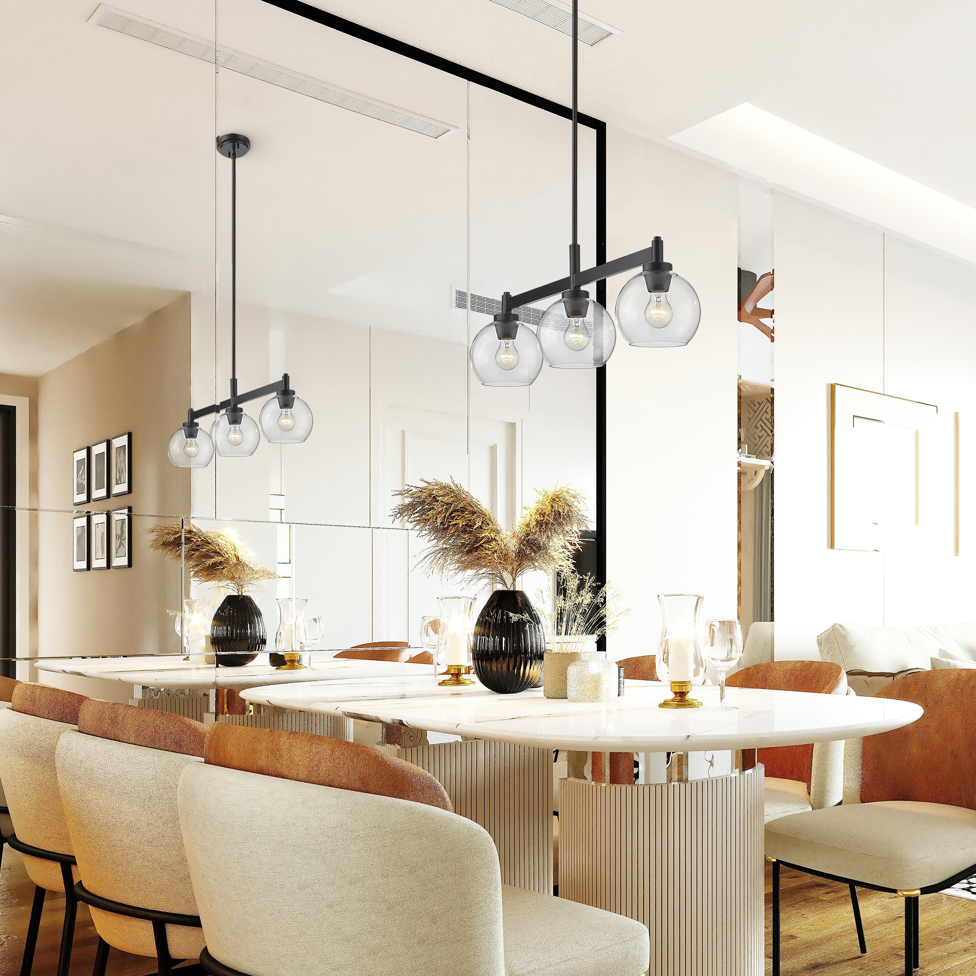Galveston BLK Linear Pendant in Matte Black with Clear Glass Shade - Default Title - Golden Lighting
