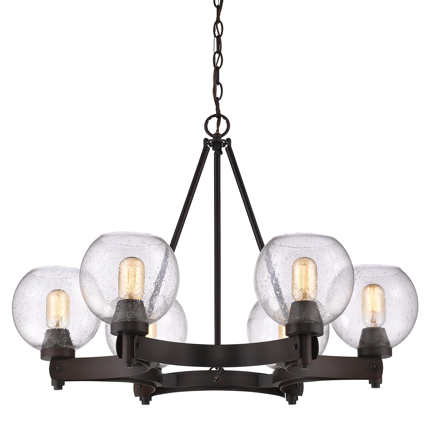 Galveston 6-Light Chandelier in Rubbed Bronze with Seeded Glass - - Golden Lighting