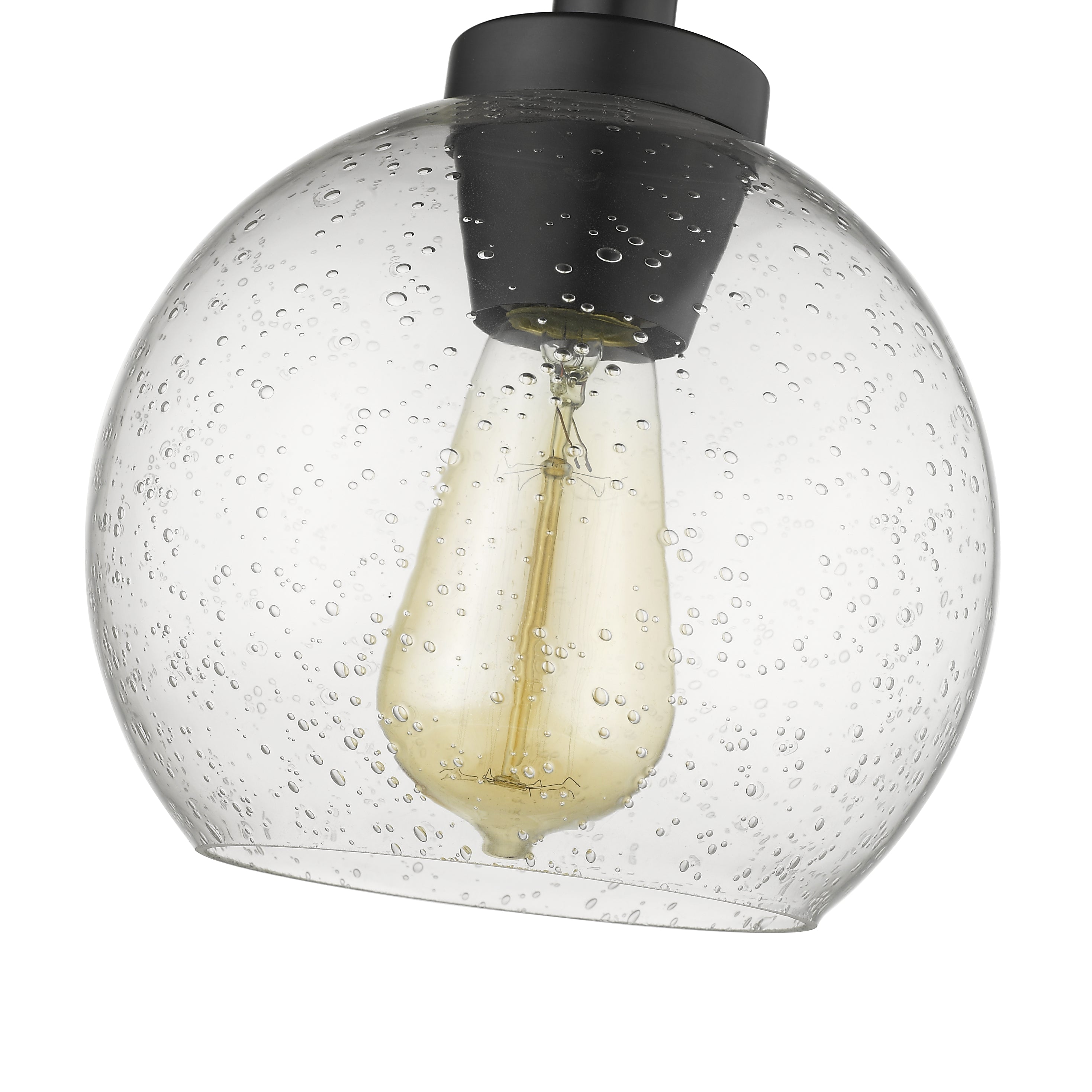 Golden Lighting Galveston 1-light Flush Mount in Matte Black and Seeded Glass - - Golden Lighting