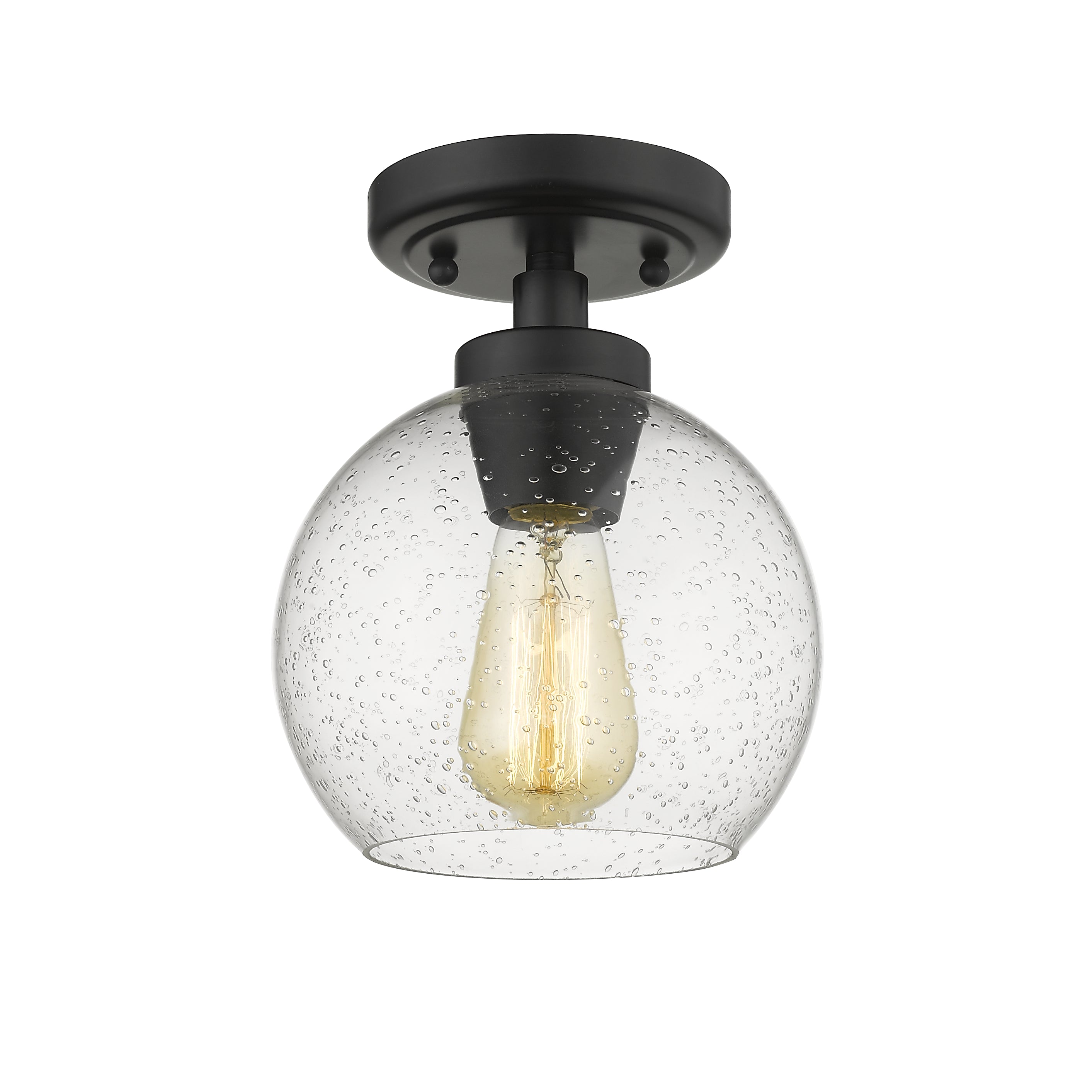 Golden Lighting Galveston 1-light Flush Mount in Matte Black and Seeded Glass