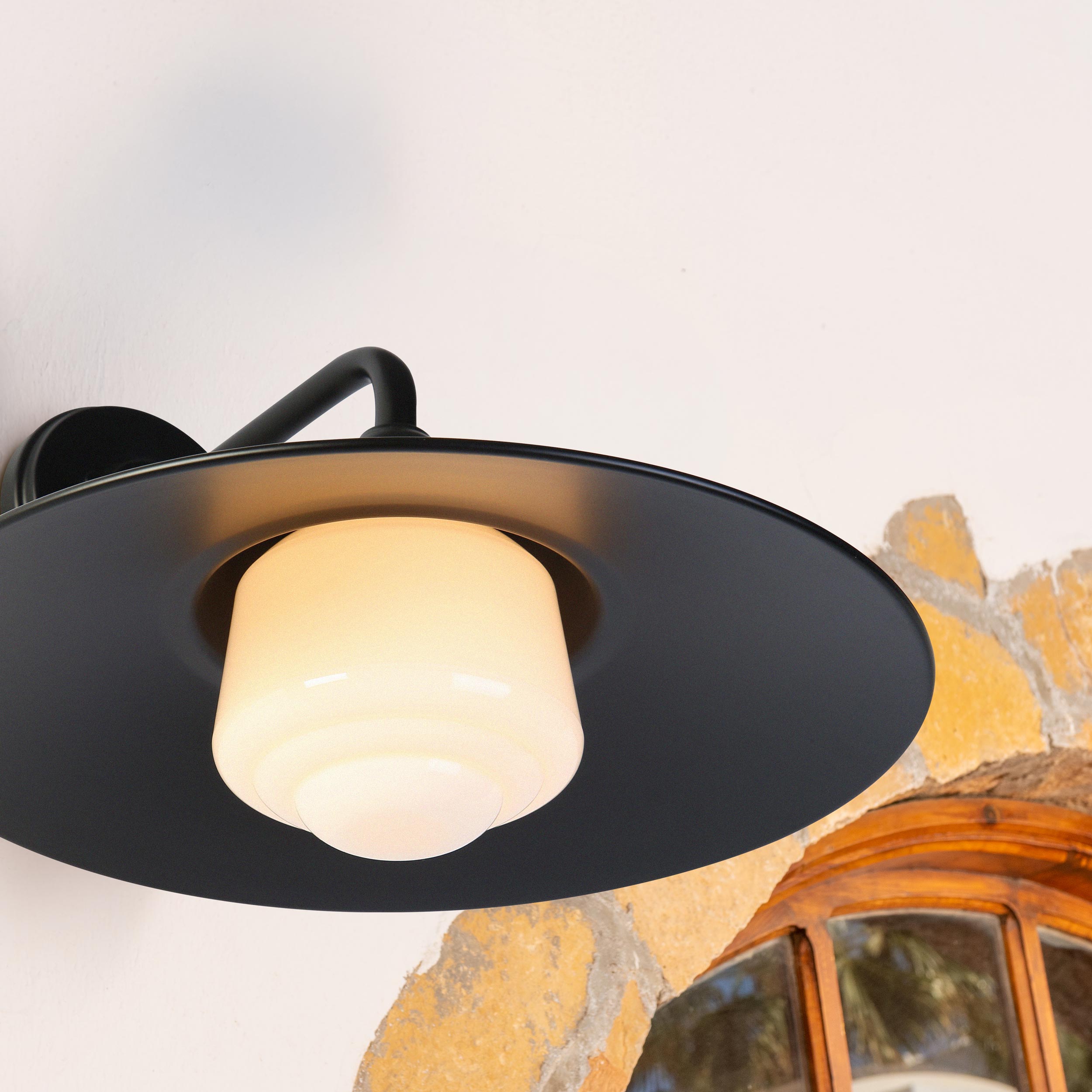 Yep by Golden Lighting Croma 1-light Wall Sconce in Matte Black shade and White Bell Glass - - Golden Lighting
