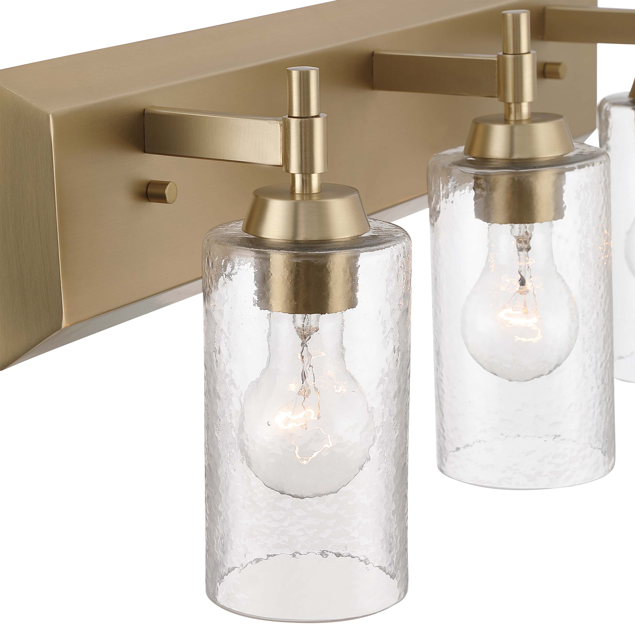 Brilia 3-light Vanity in Brushed Champagne Brass with Hammered Water Glass - - Golden Lighting
