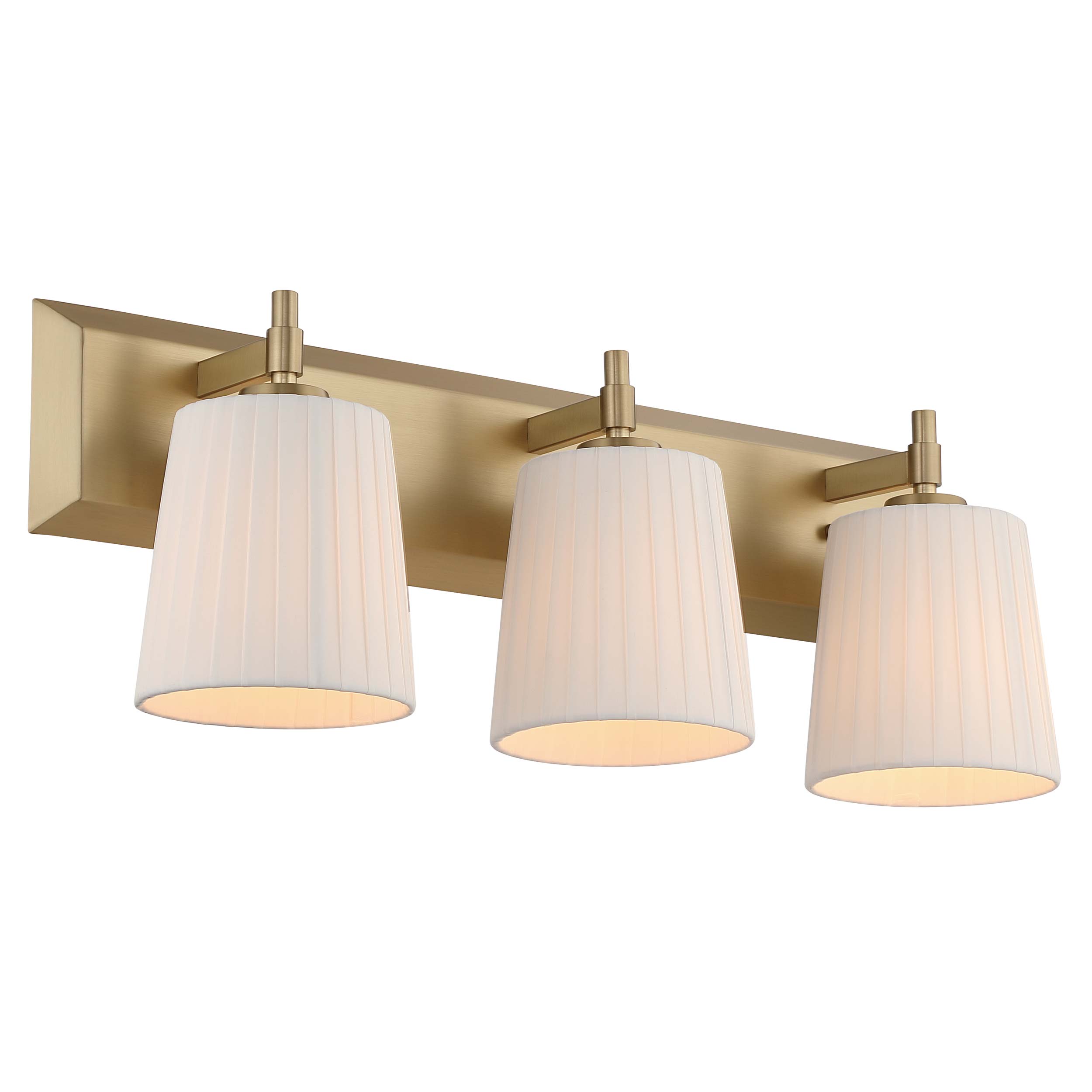 Brilia 3-light Vanity in Brushed Champagne Brass with Pleated Shade - - Golden Lighting