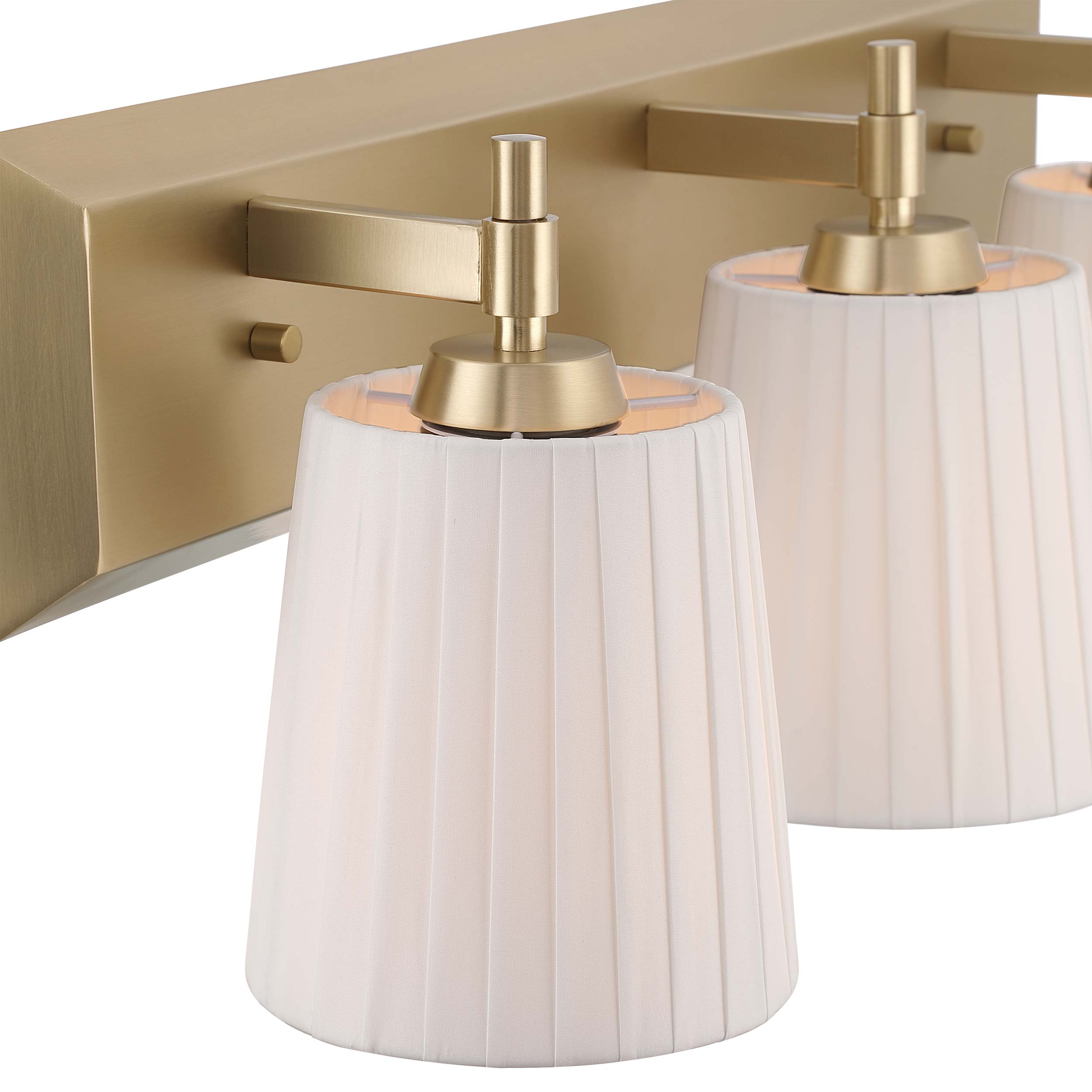 Brilia 3-light Vanity in Brushed Champagne Brass with Pleated Shade - - Golden Lighting