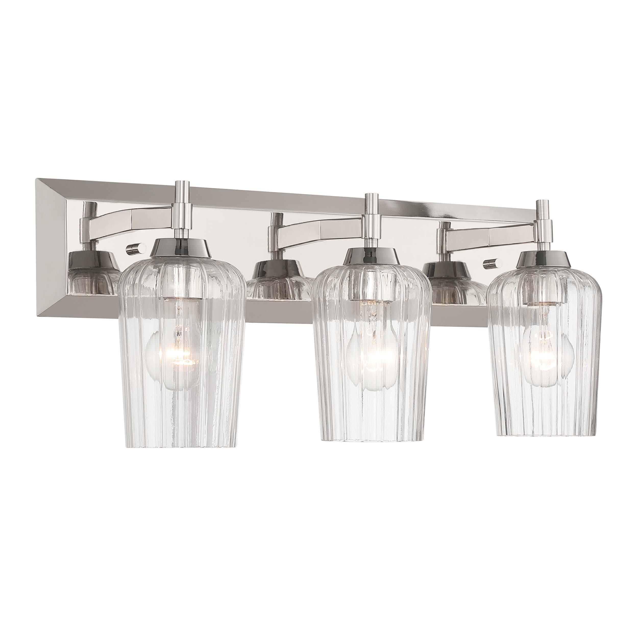 Brilia 3-light Vanity in Polished Nickel with Fluted Glass - - Golden Lighting