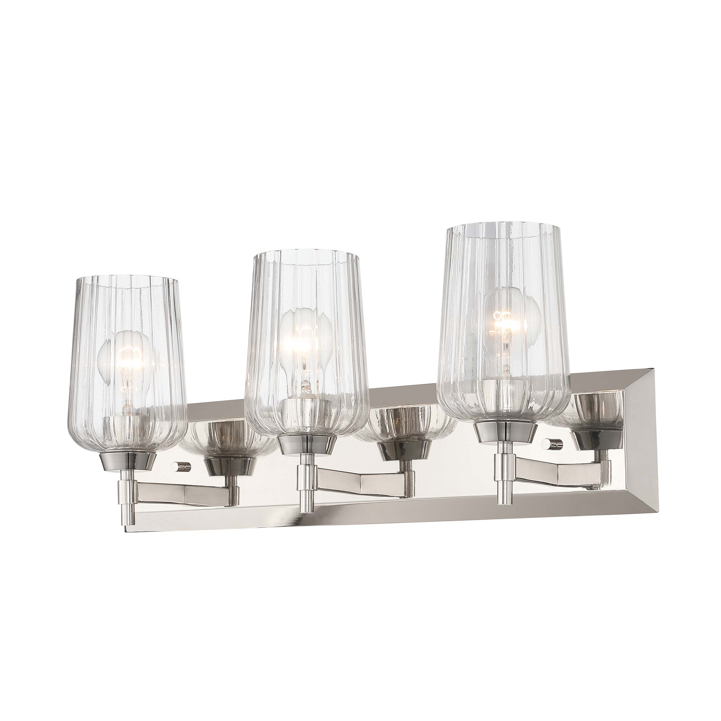 Brilia 3-light Vanity in Polished Nickel with Fluted Glass - - Golden Lighting