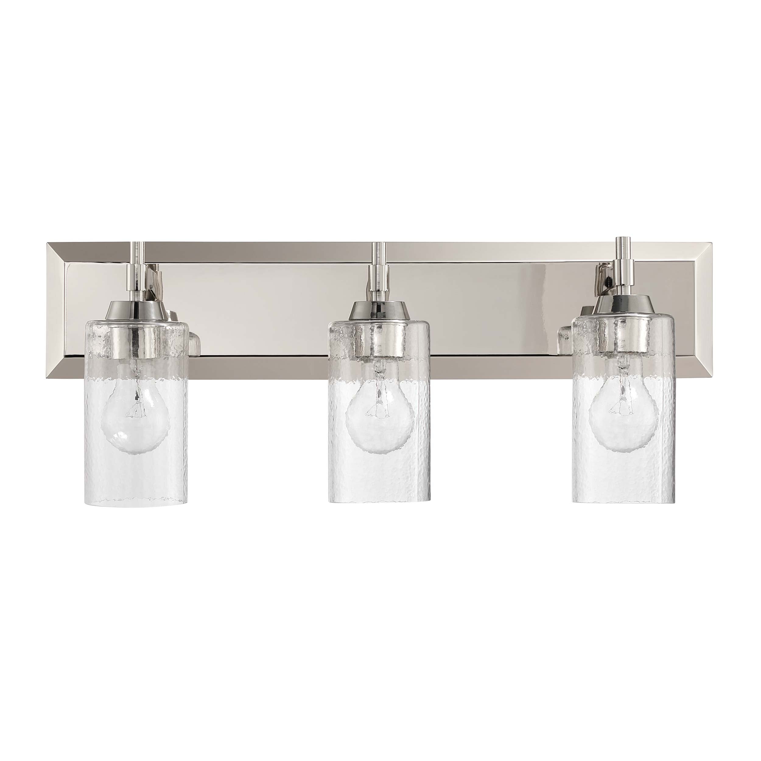 Brilia 3-light Vanity in Polished Nickel with Hammered Water Glass - - Golden Lighting