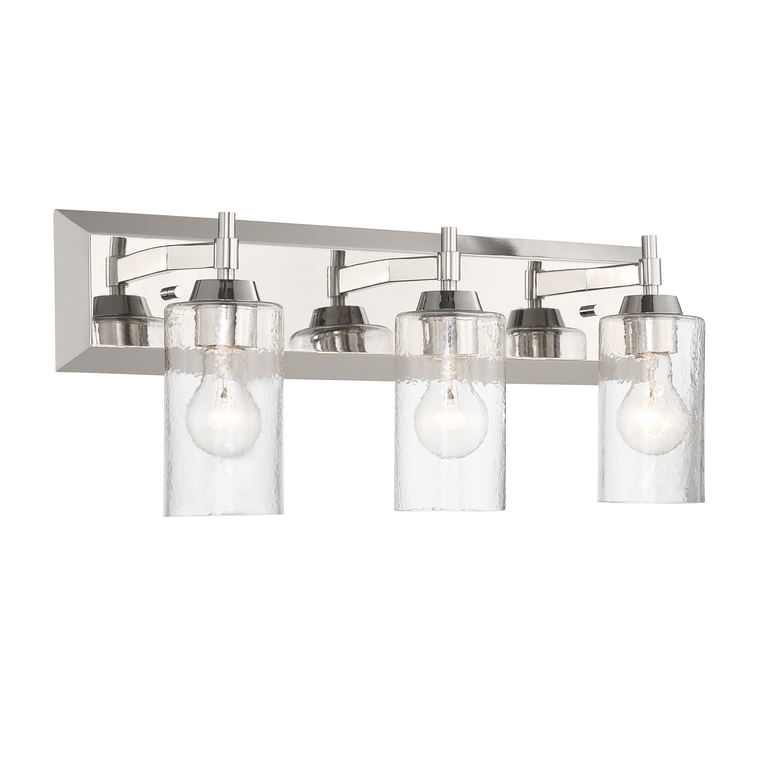 Brilia 3-light Vanity in Polished Nickel with Hammered Water Glass - - Golden Lighting