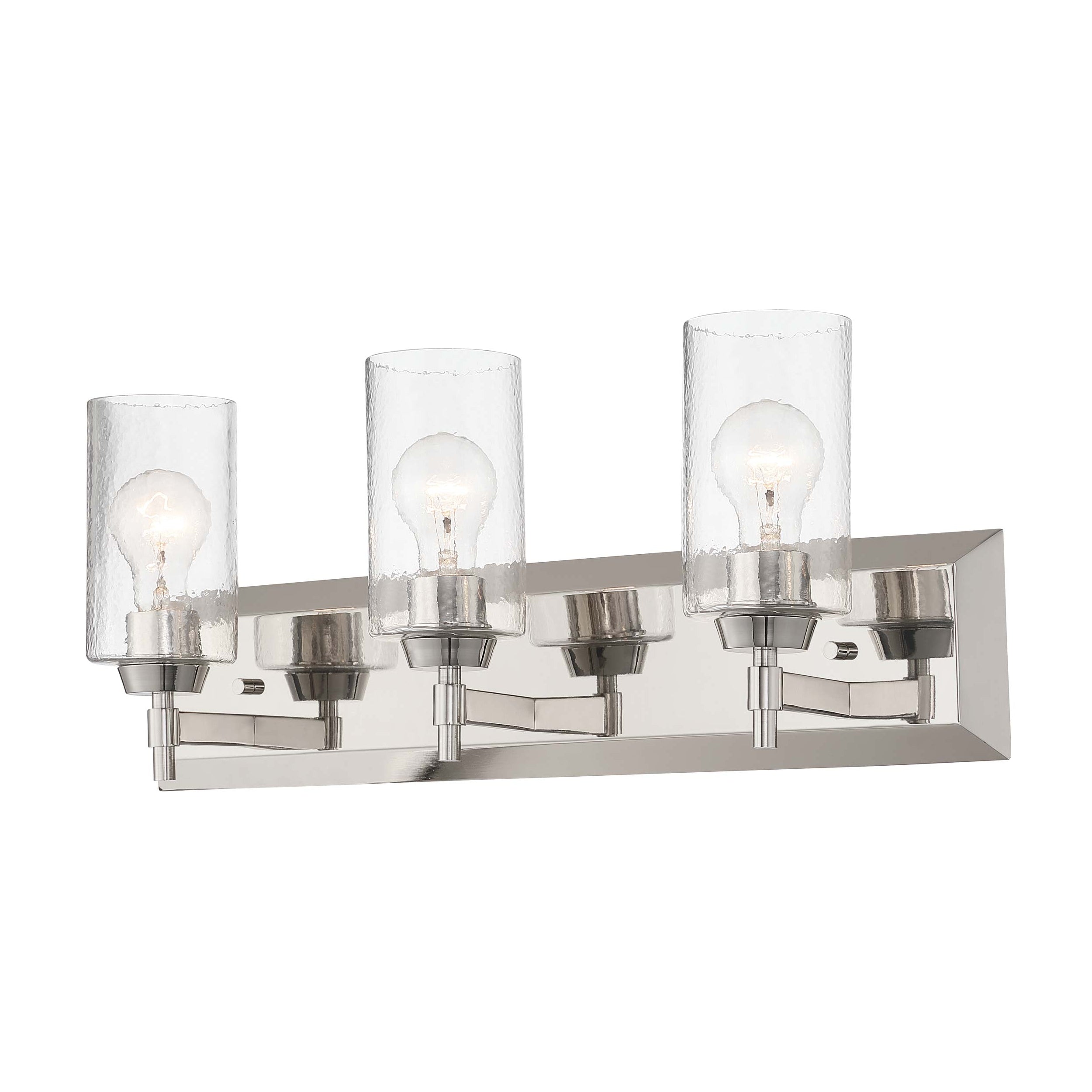Brilia 3-light Vanity in Polished Nickel with Hammered Water Glass - - Golden Lighting