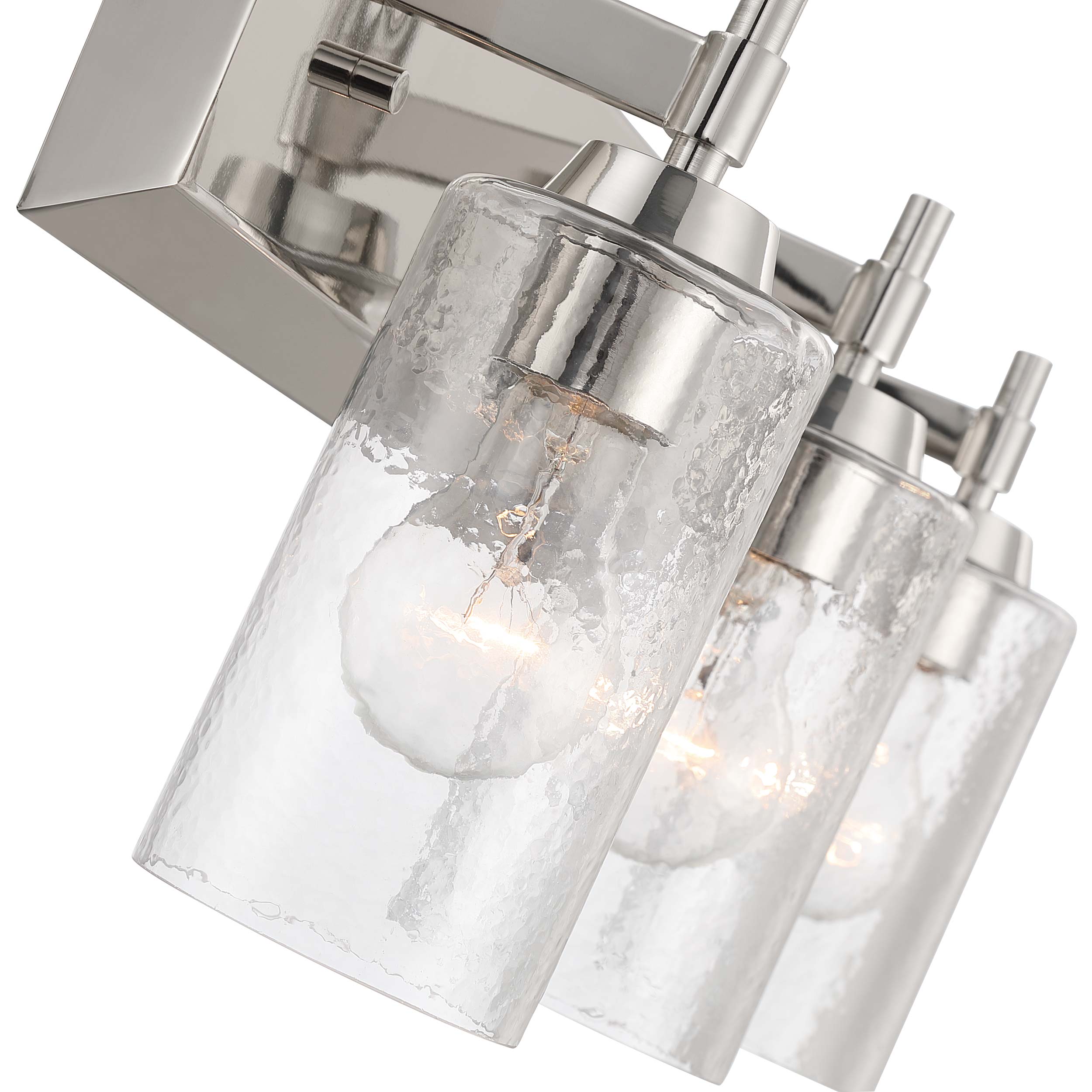 Brilia 3-light Vanity in Polished Nickel with Hammered Water Glass - - Golden Lighting