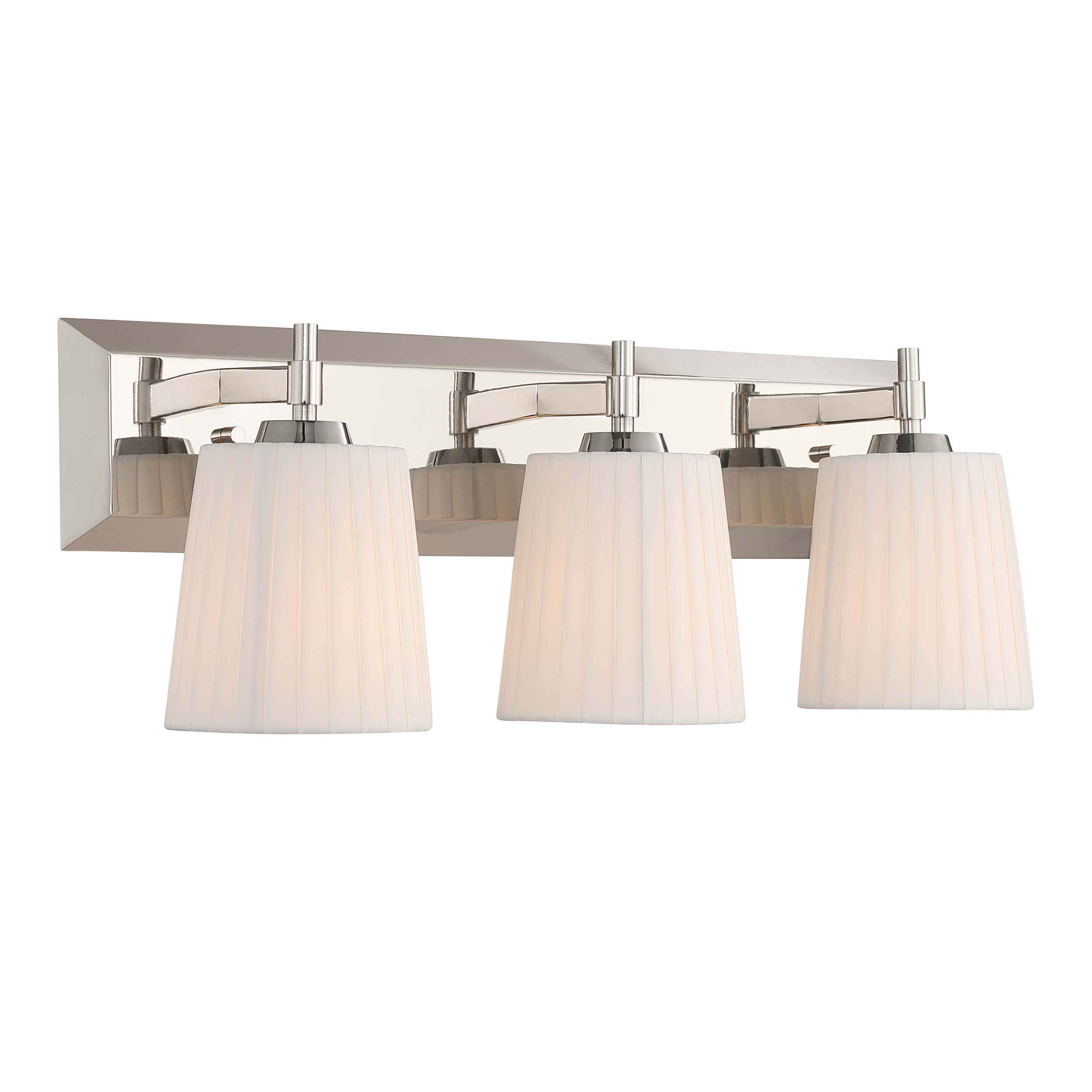 Brilia 3-light Vanity in Polished Nickel with Pleated Shade - - Golden Lighting
