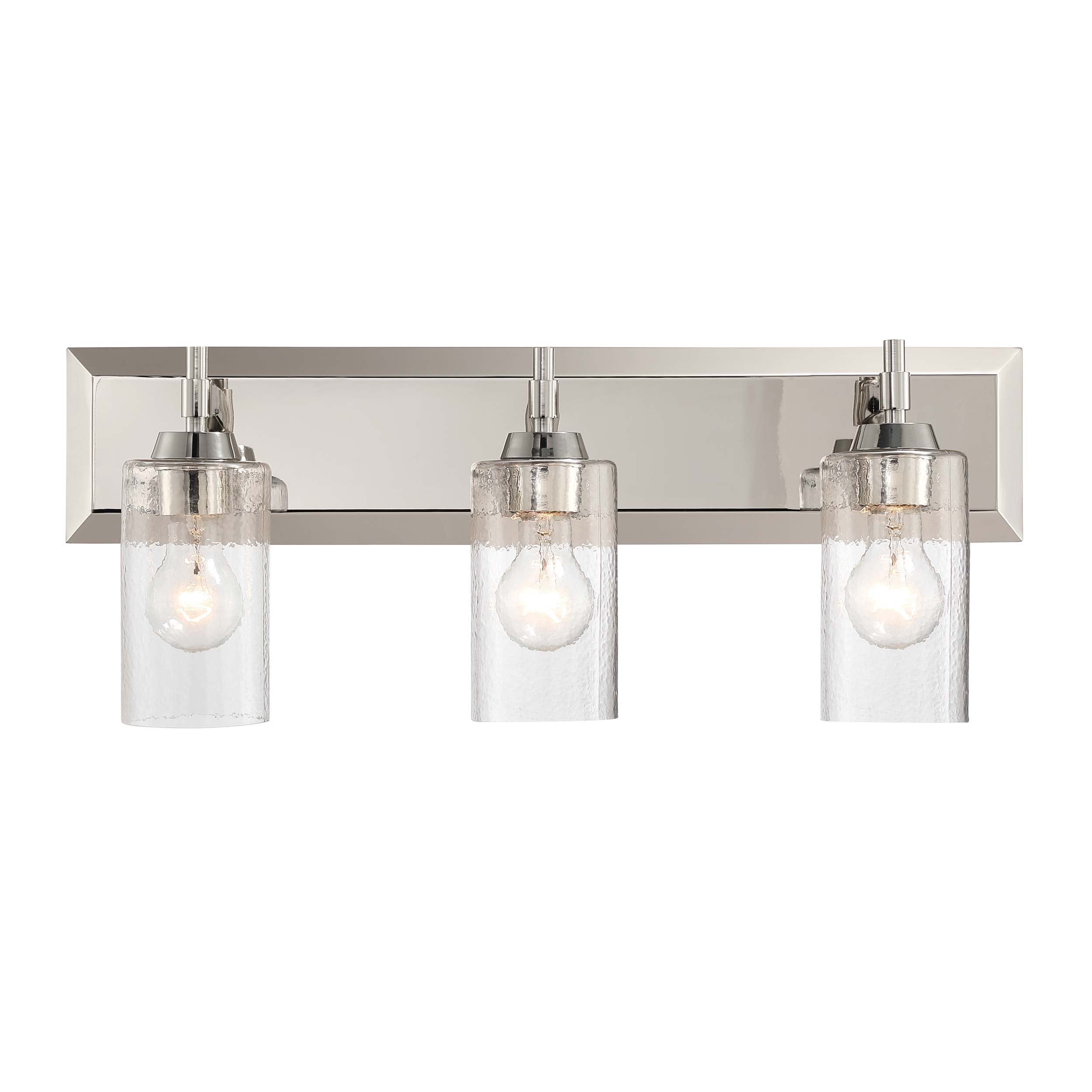 Yep by Golden Lighting Brilia 3-light Vanity in Polished Nickel with Hammered Water Glass