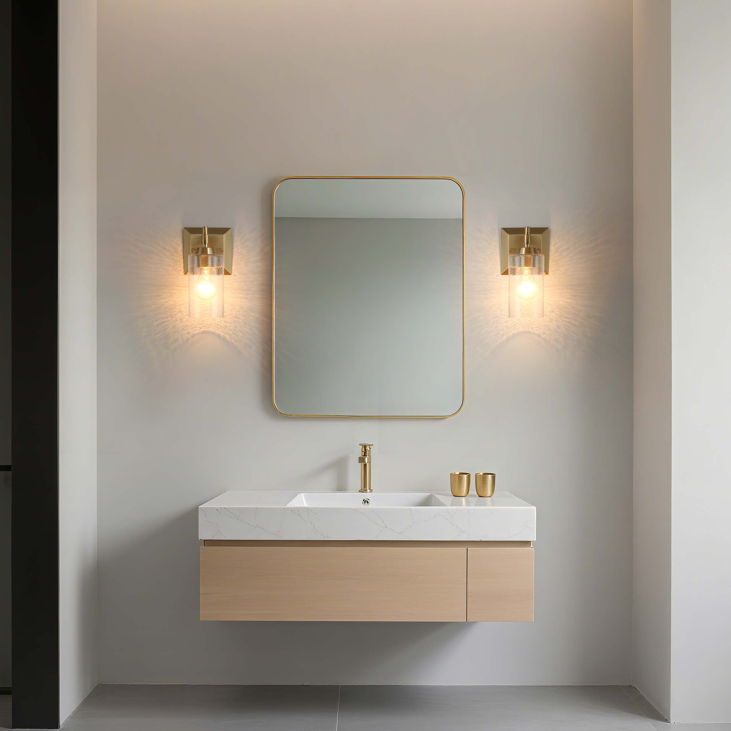 Brilia 1-light Wall Sconce Vanity in Brushed Champagne Brass with Hammered Water Glass - - Golden Lighting