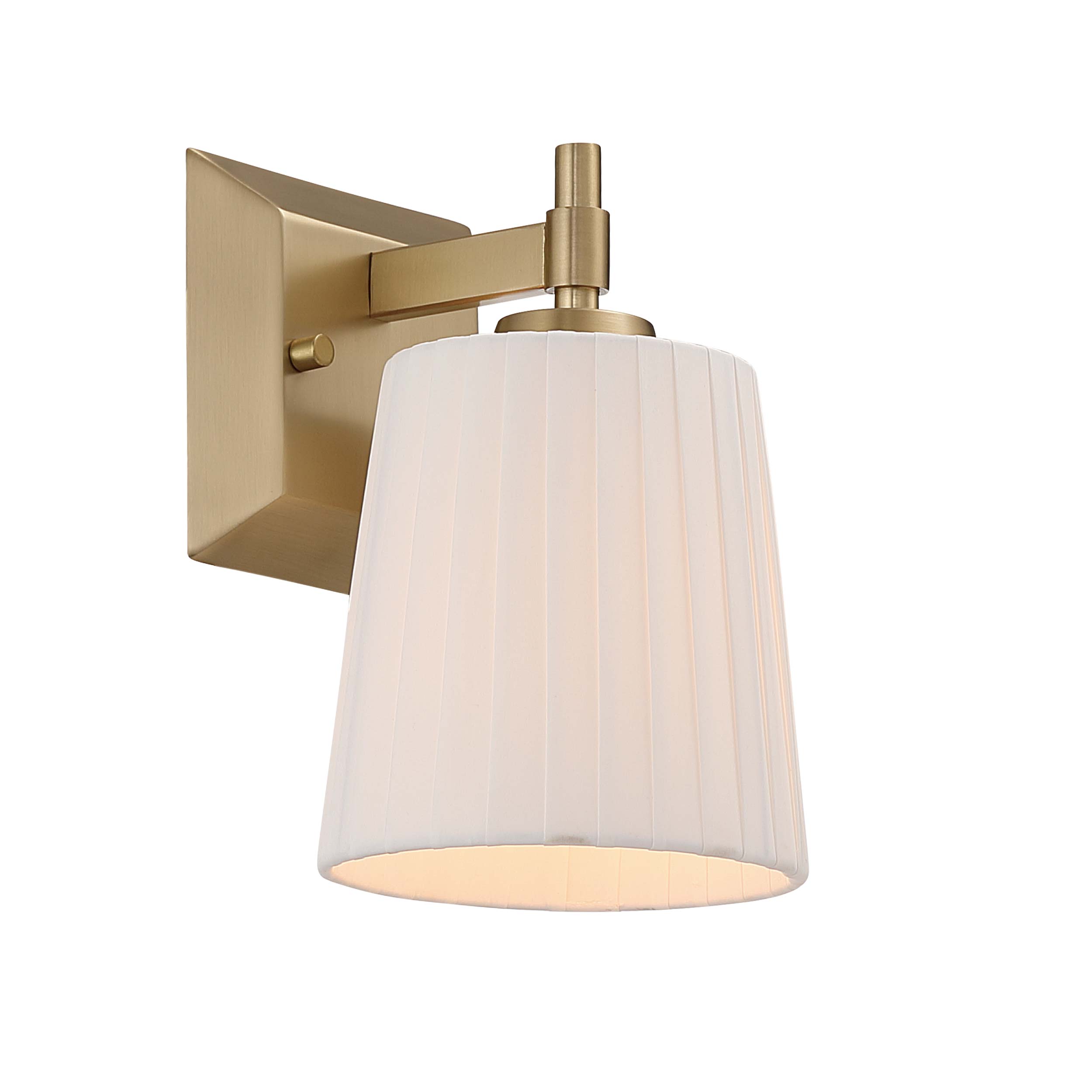Brilia 1-light Wall Sconce Vanity in Brushed Champagne Brass with Pleated Shade - - Golden Lighting