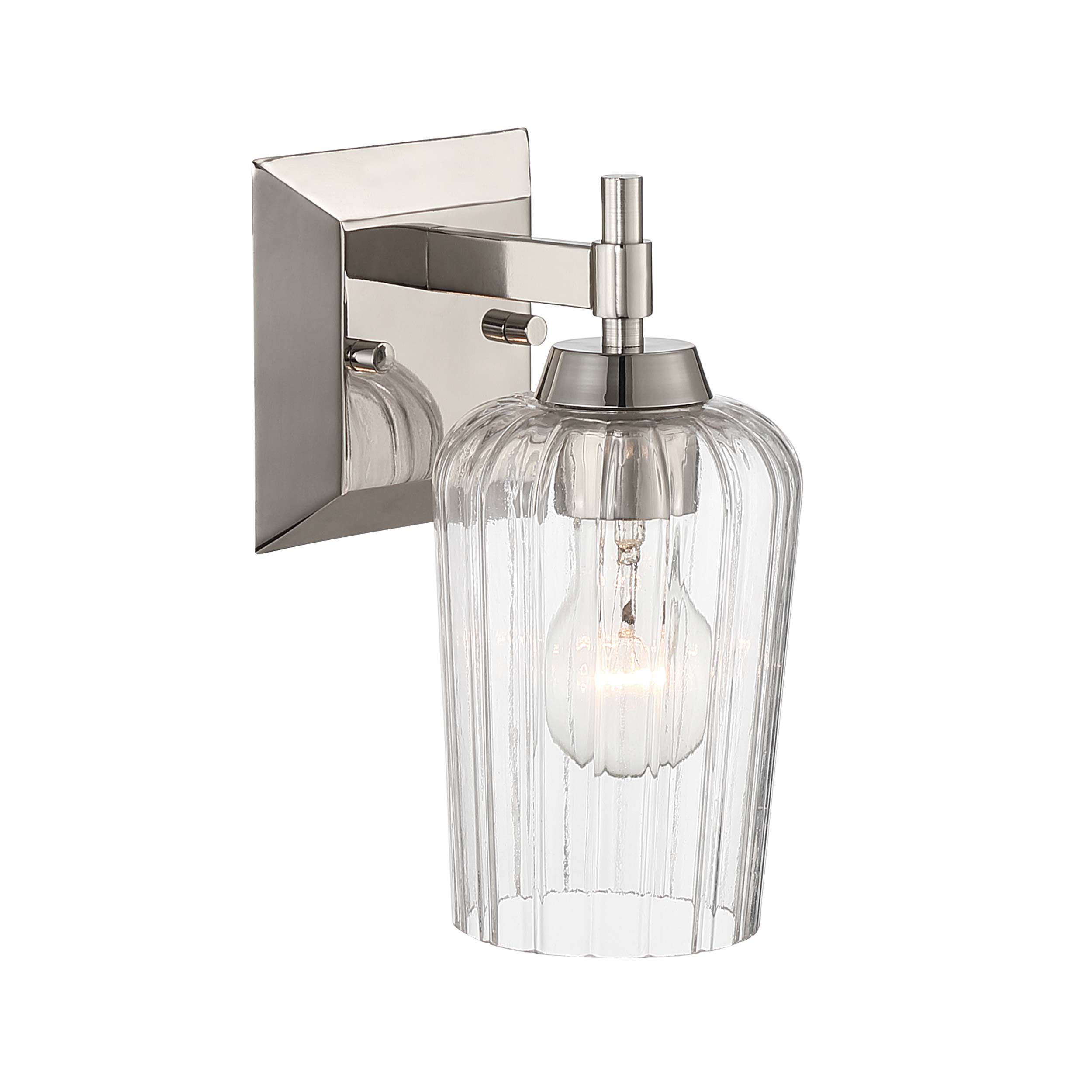 Brilia 1-light Wall Sconce Vanity in Polished Nickel with Fluted Glass - - Golden Lighting
