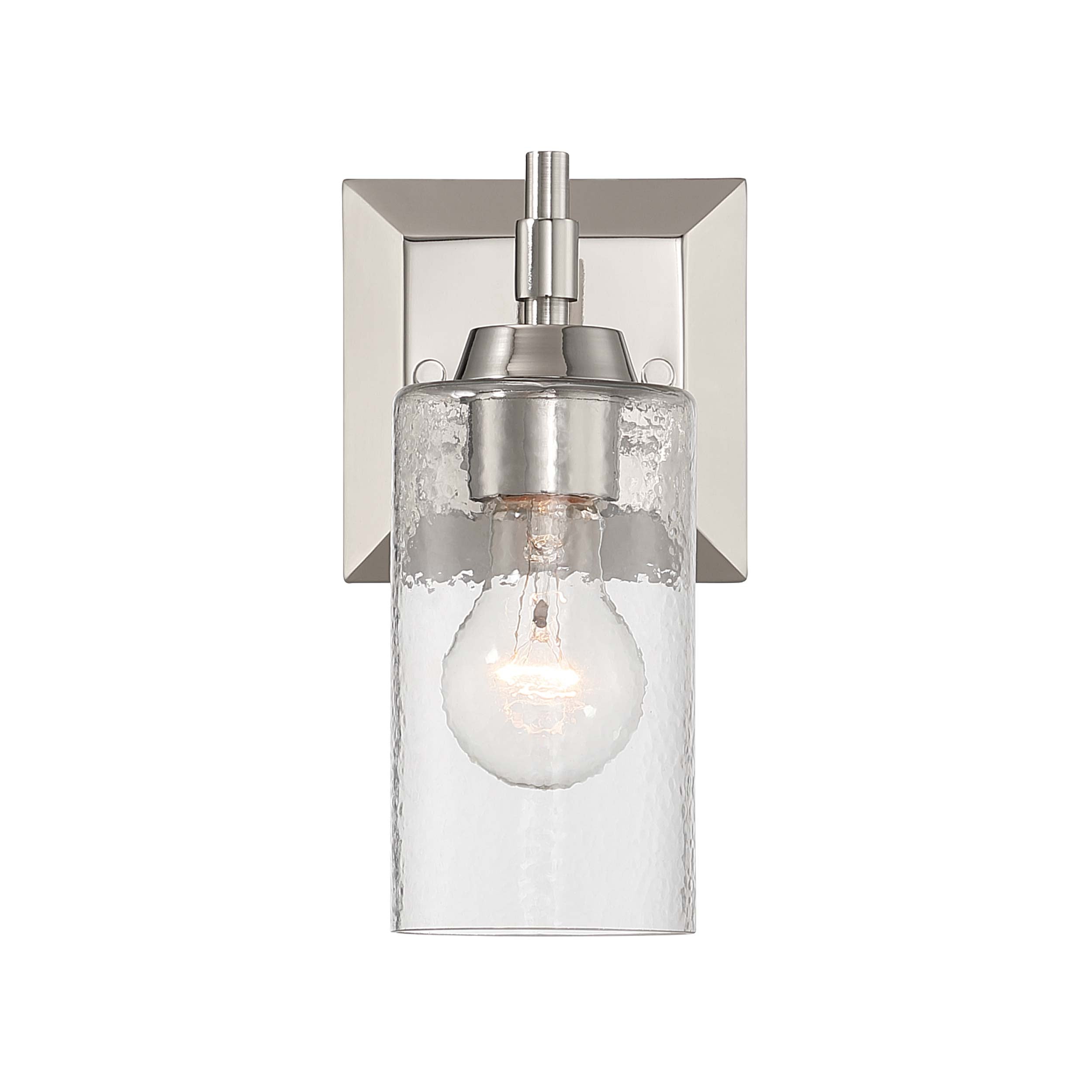 Brilia 1-light Wall Sconce Vanity in Polished Nickel with Hammered Water Glass - - Golden Lighting